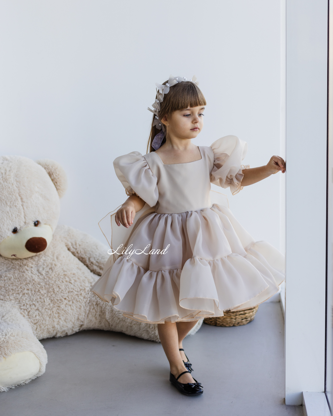 Marseille Puffy Tutu Girl Dress in Beige
