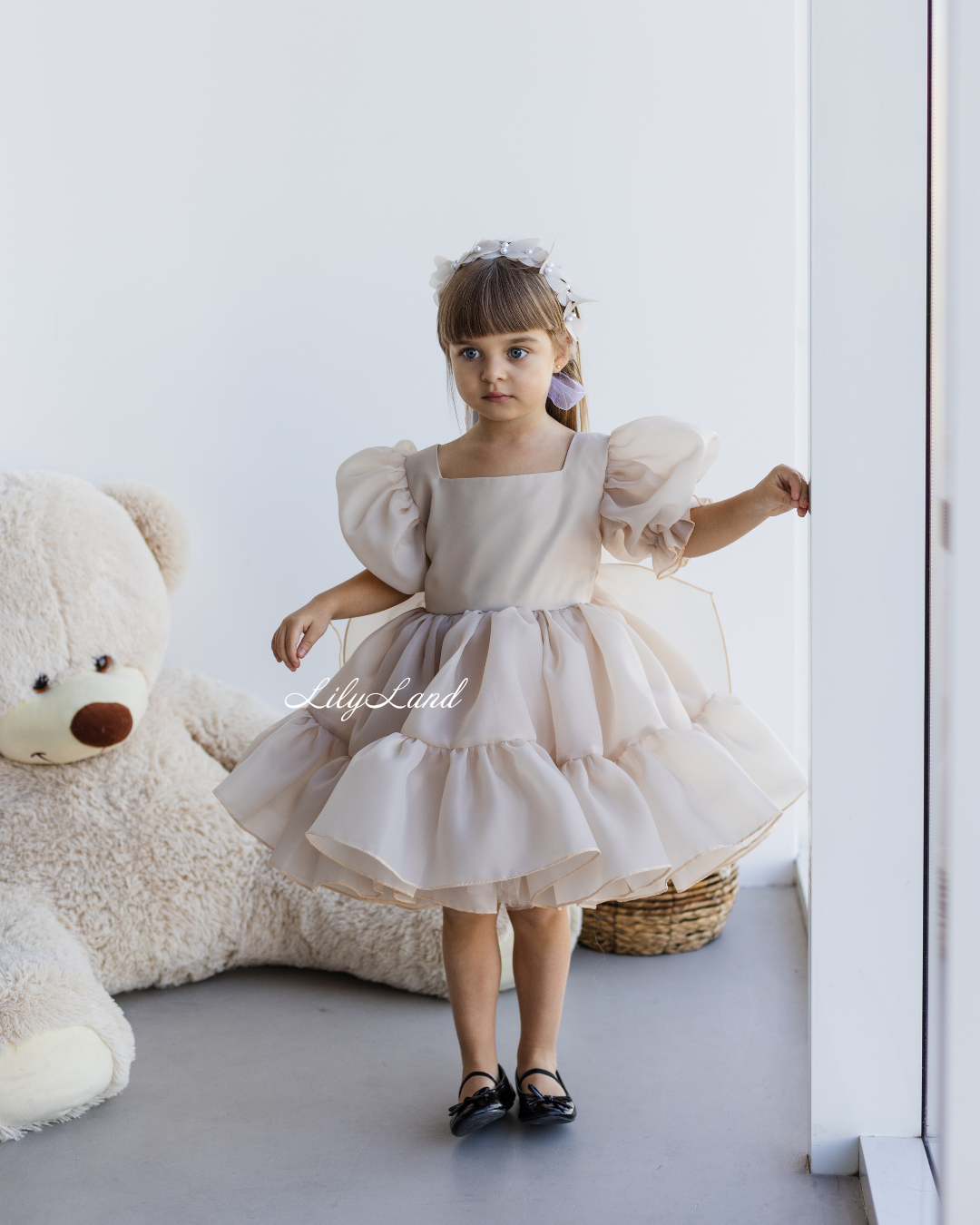 Marseille Puffy Tutu Girl Dress in Beige