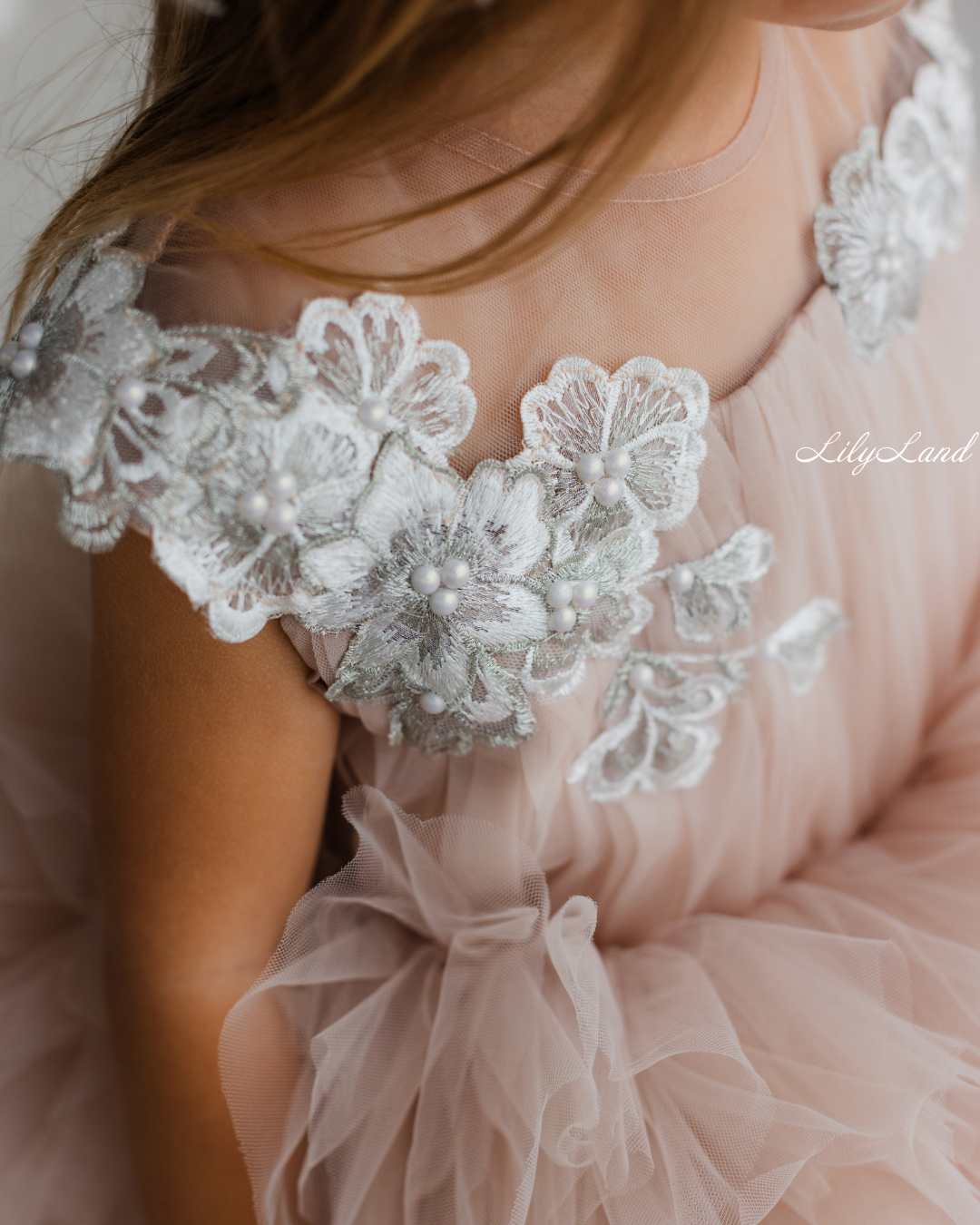 Lel Girl Ruffles Dress in Cappuccino with Flower Lace