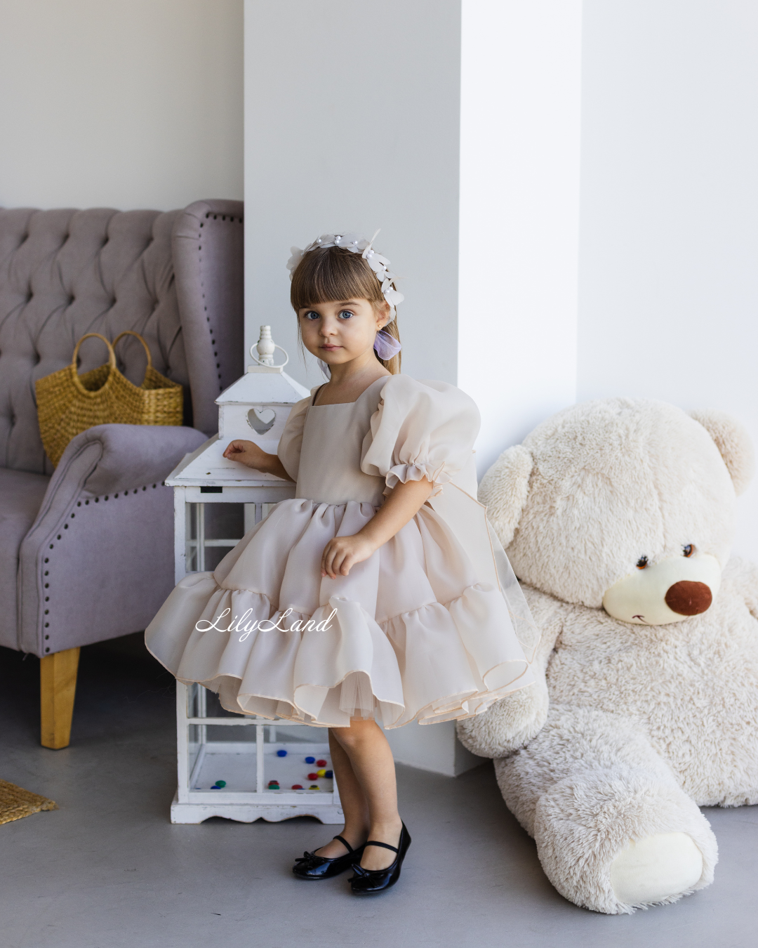 Marseille Puffy Tutu Girl Dress in Beige