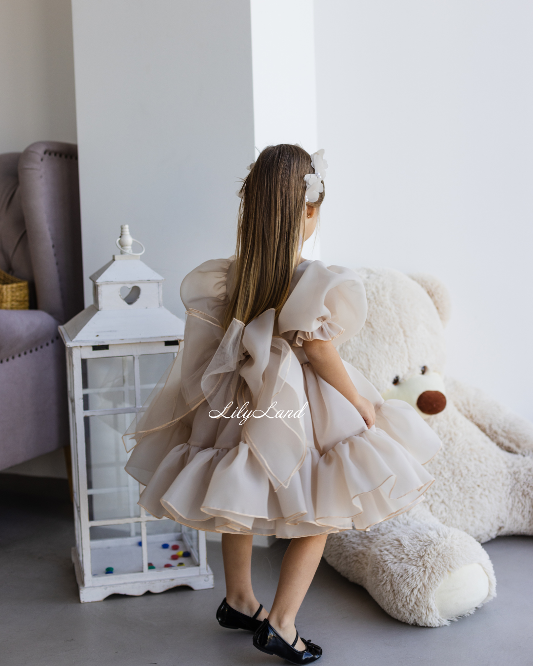 Marseille Puffy Tutu Girl Dress in Beige