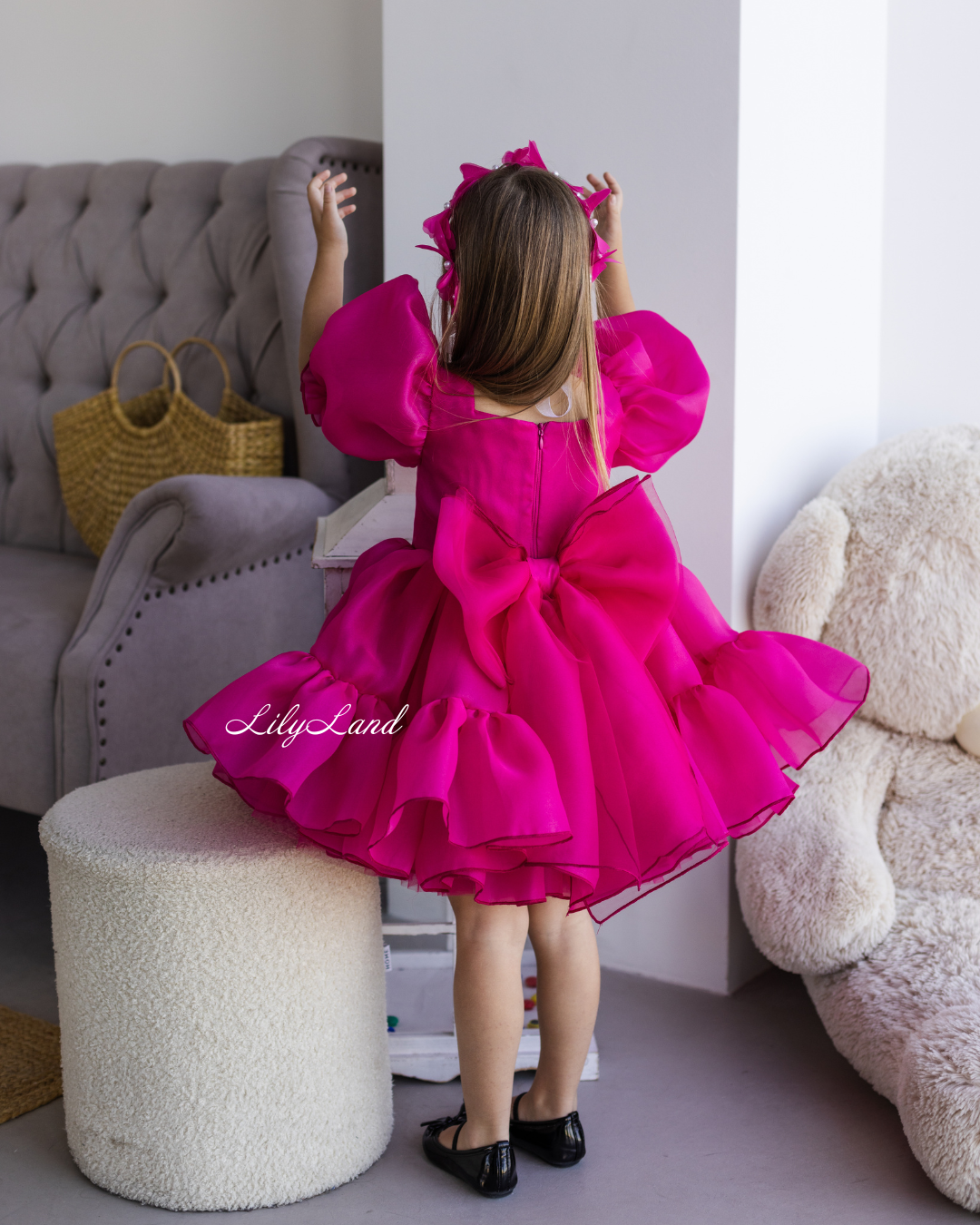 Marseille Puffy Girl Dress in Raspberry