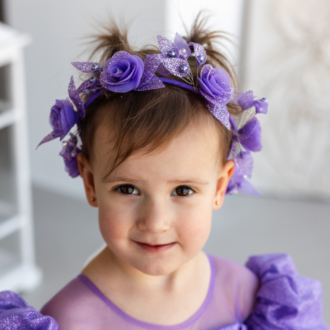 Girl Hair Accessories with Roses and Glitter Leaves in Yellow