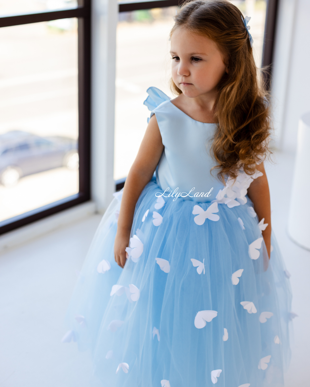 Fleur Girl Long Dress with Butterflies in Blue