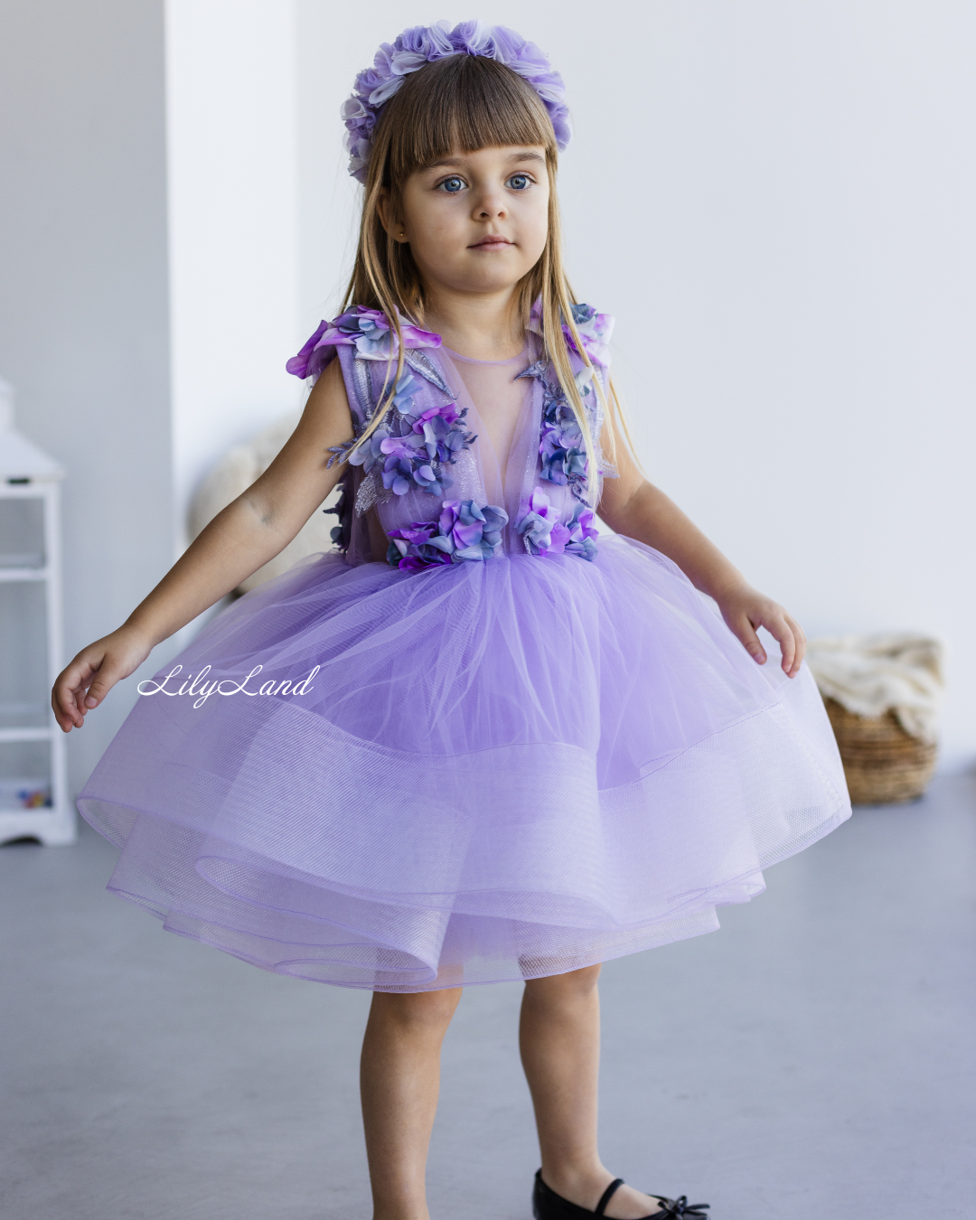 Hawaii Girls Dress with Purple Flower Lace in Lavender