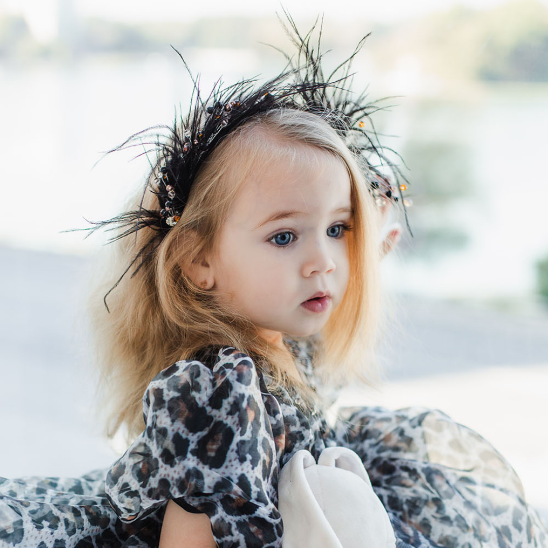 Girl Hair Hoop With Black Ostrich Feather and Beads