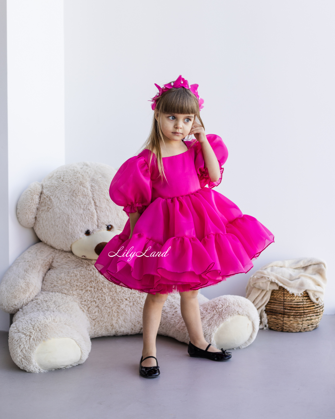 Marseille Puffy Girl Dress in Raspberry