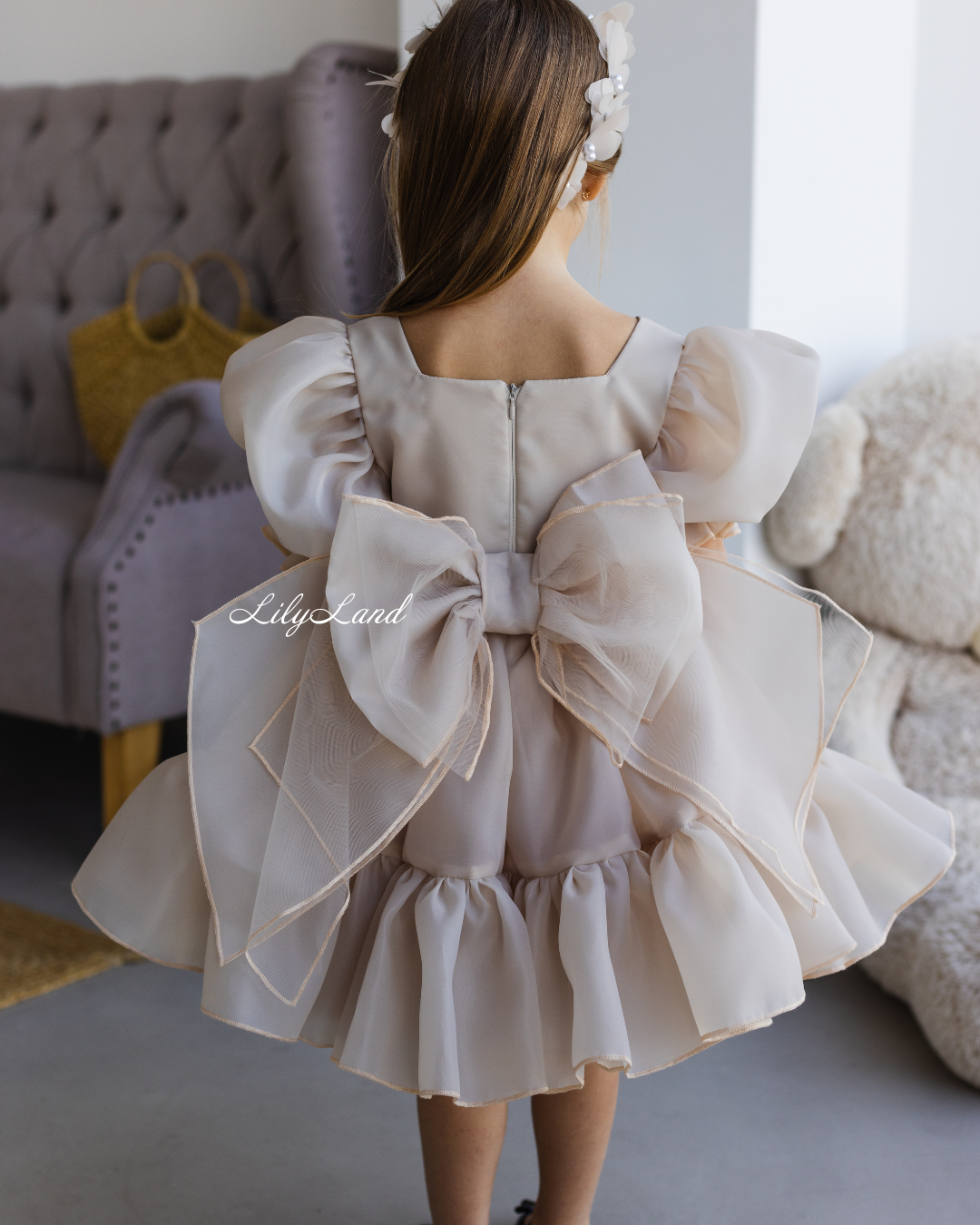 Marseille Puffy Tutu Girl Dress in Beige