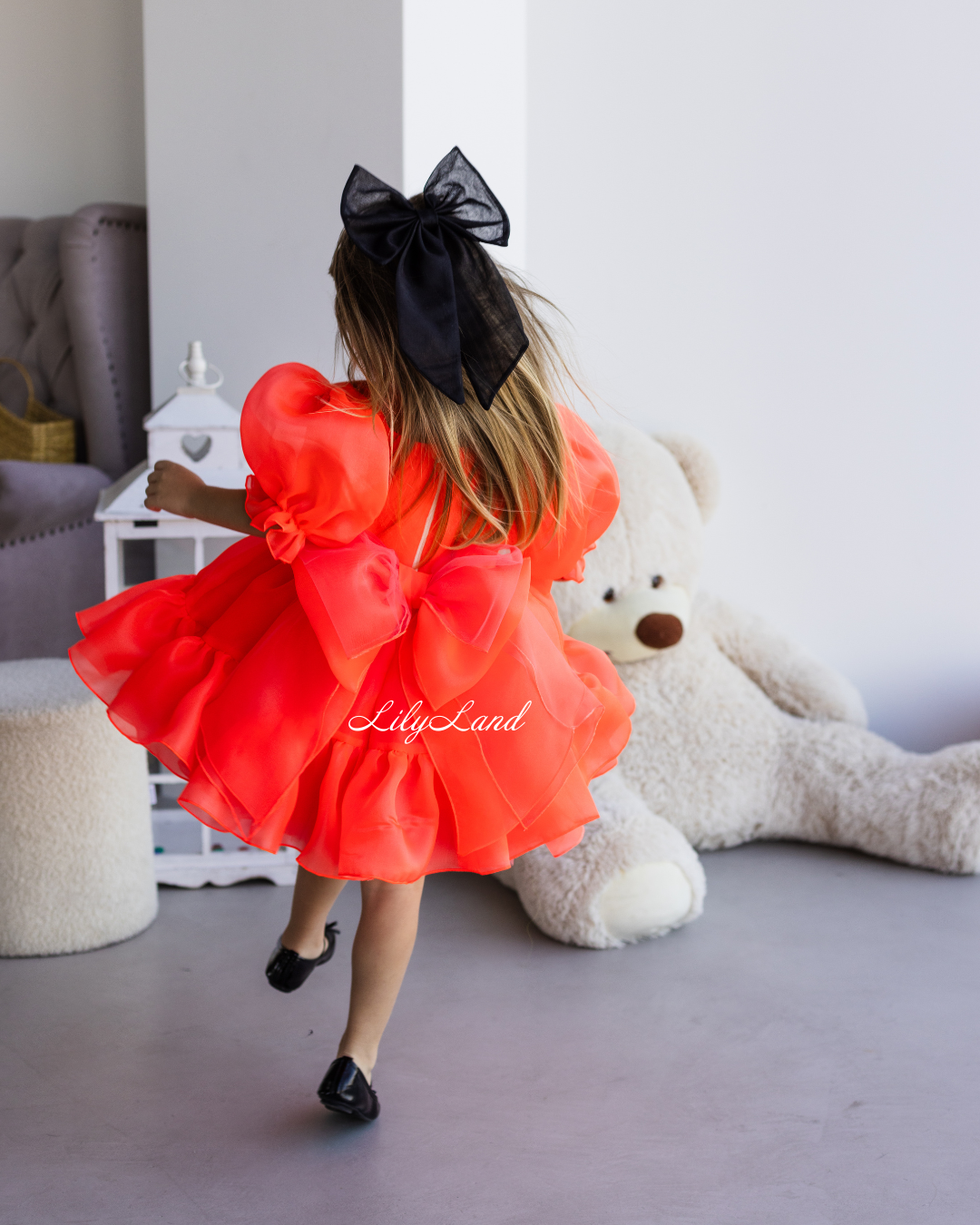 Marseille Puffy Tutu Girl Dress in Bright Neon Orange