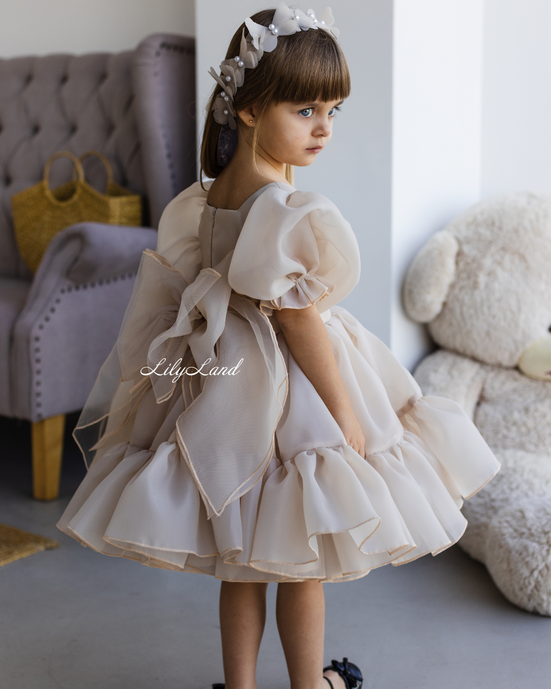Marseille Puffy Tutu Girl Dress in Beige