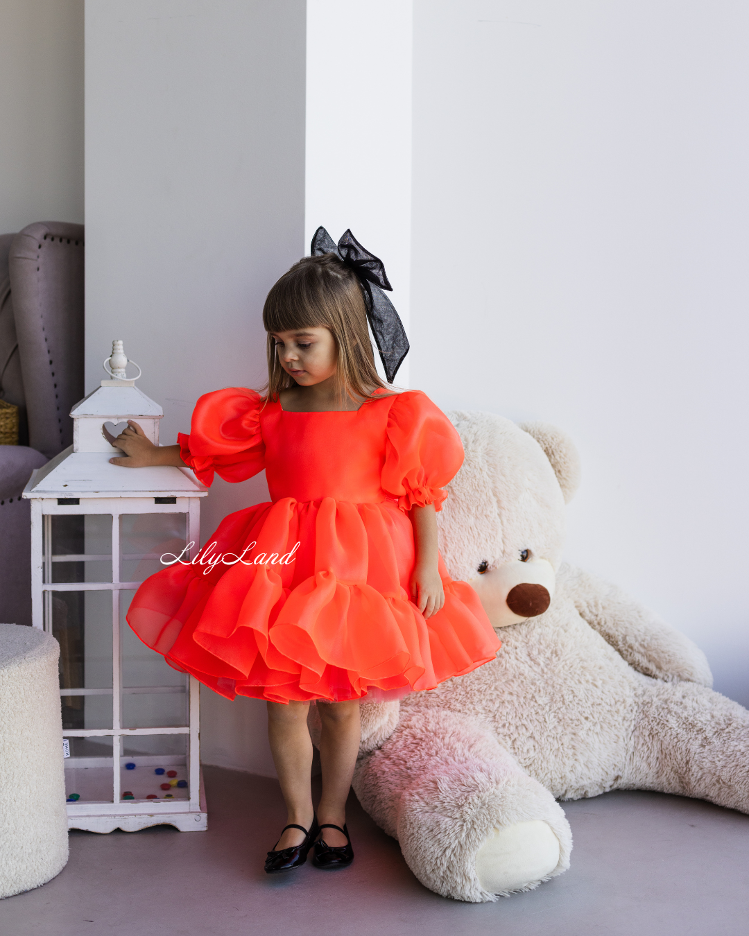 Marseille Puffy Tutu Girl Dress in Bright Neon Orange