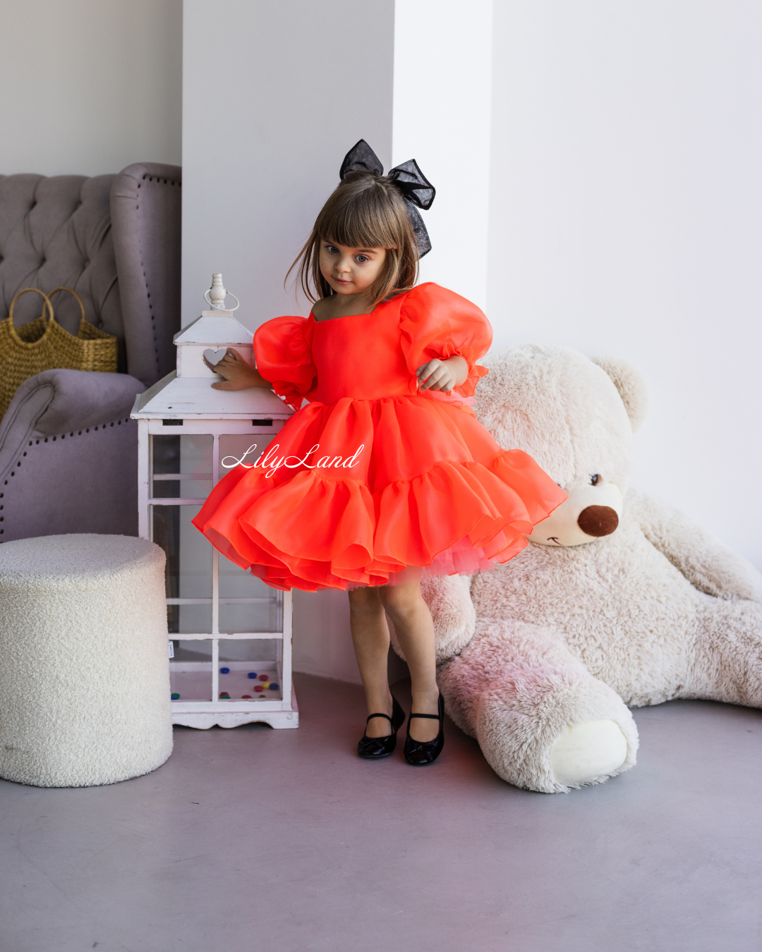 Marseille Puffy Tutu Girl Dress in Bright Neon Orange