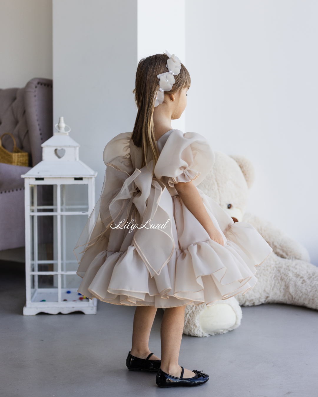 Marseille Puffy Tutu Girl Dress in Beige