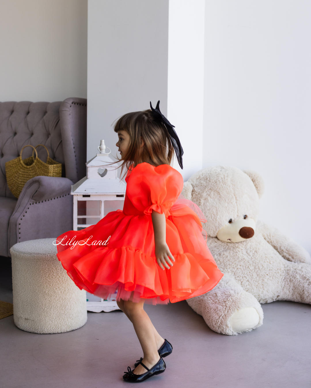 Marseille Puffy Tutu Girl Dress in Bright Neon Orange