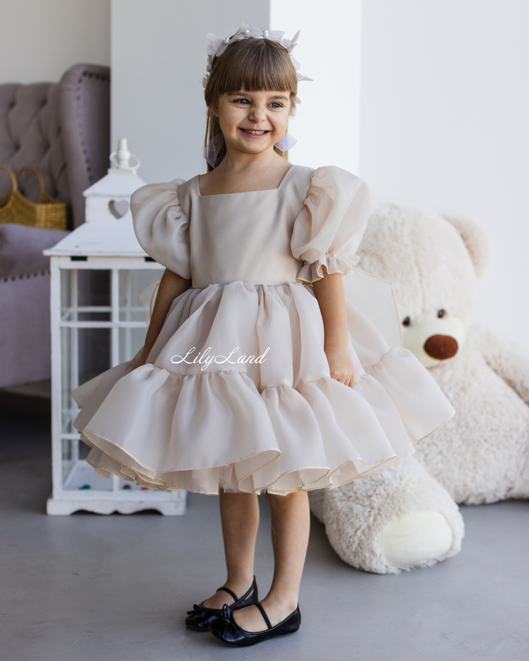 Marseille Puffy Tutu Girl Dress in Beige