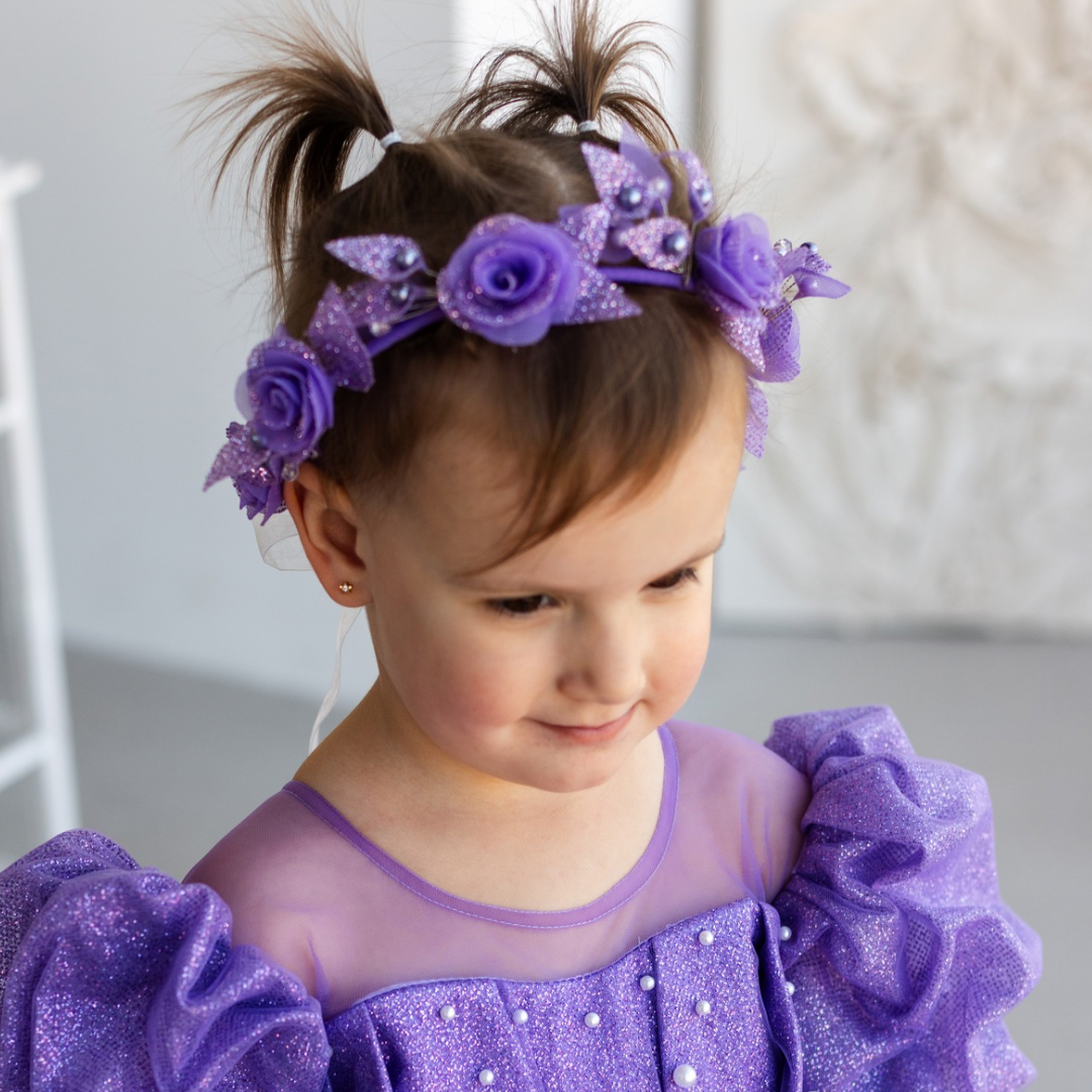 Girl Hair Accessories with Roses and Glitter Leaves in Yellow