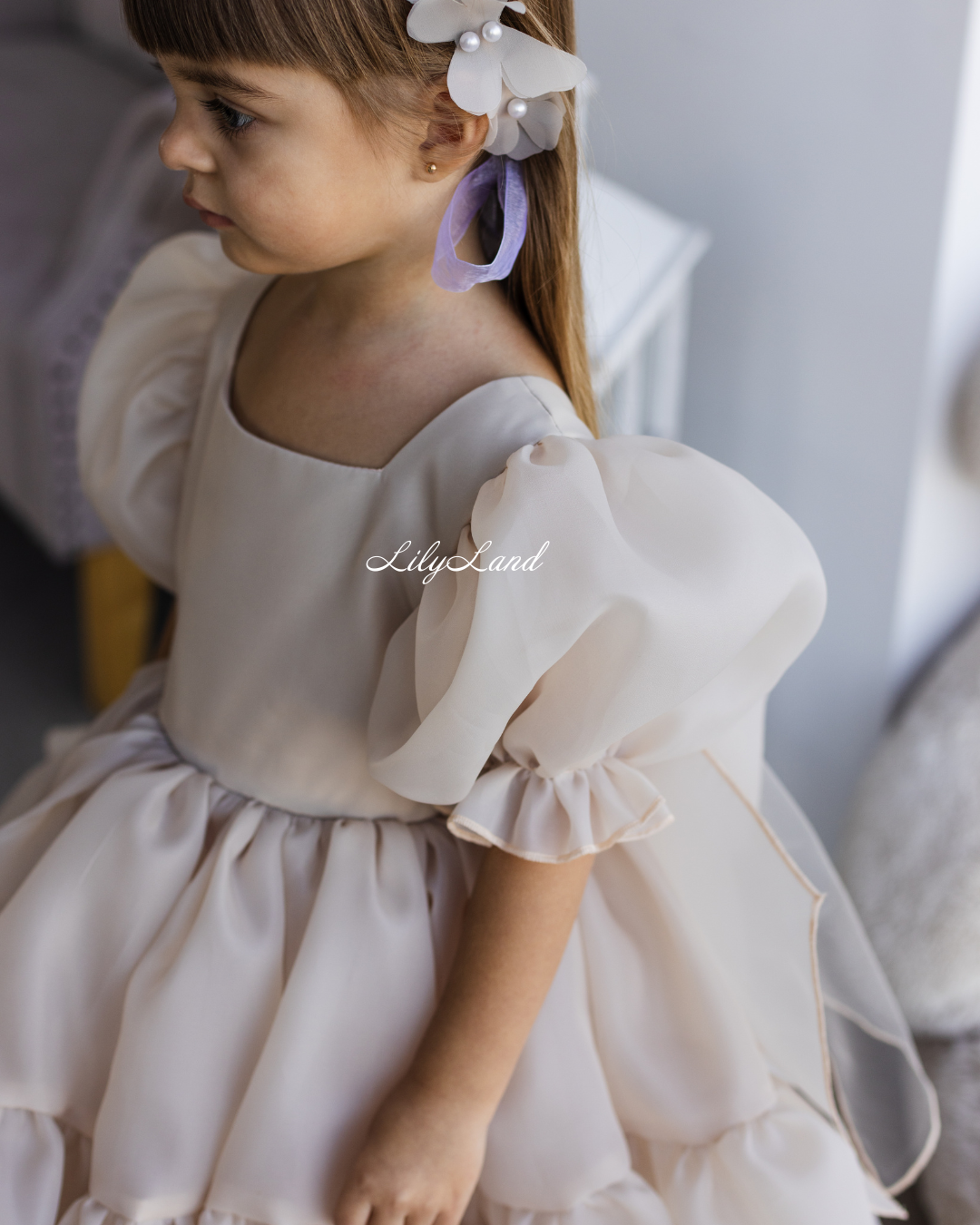 Marseille Puffy Tutu Girl Dress in Beige