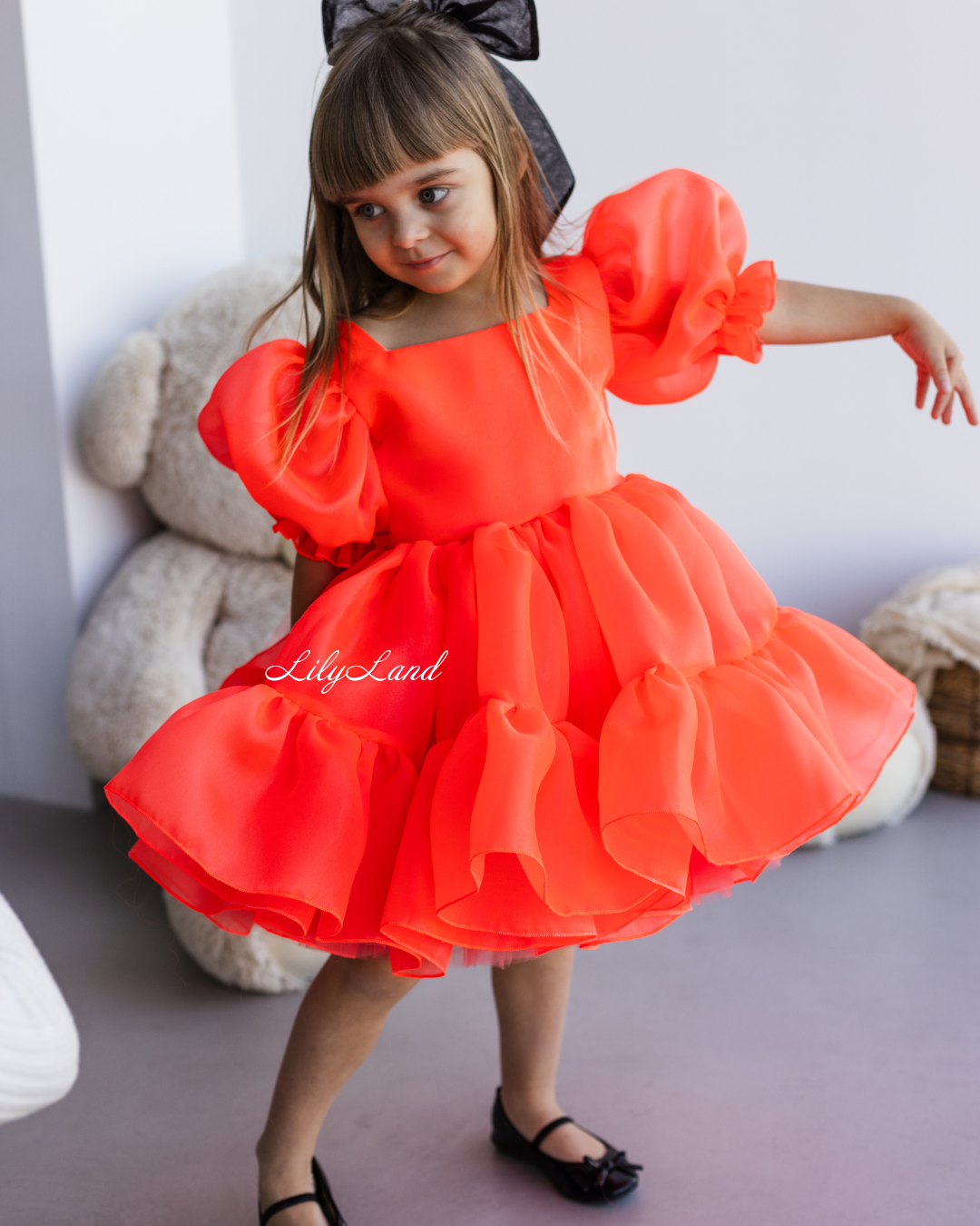 Marseille Puffy Tutu Girl Dress in Bright Neon Orange