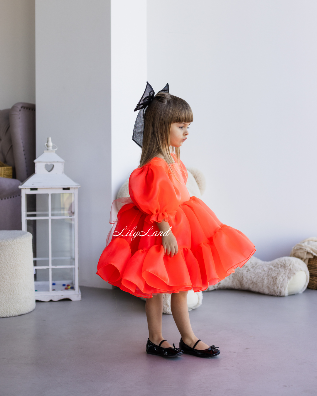 Marseille Puffy Tutu Girl Dress in Bright Neon Orange