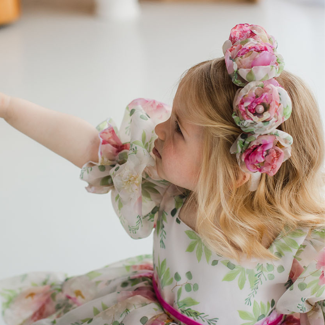 Floral Girl Headband in Pink and Green