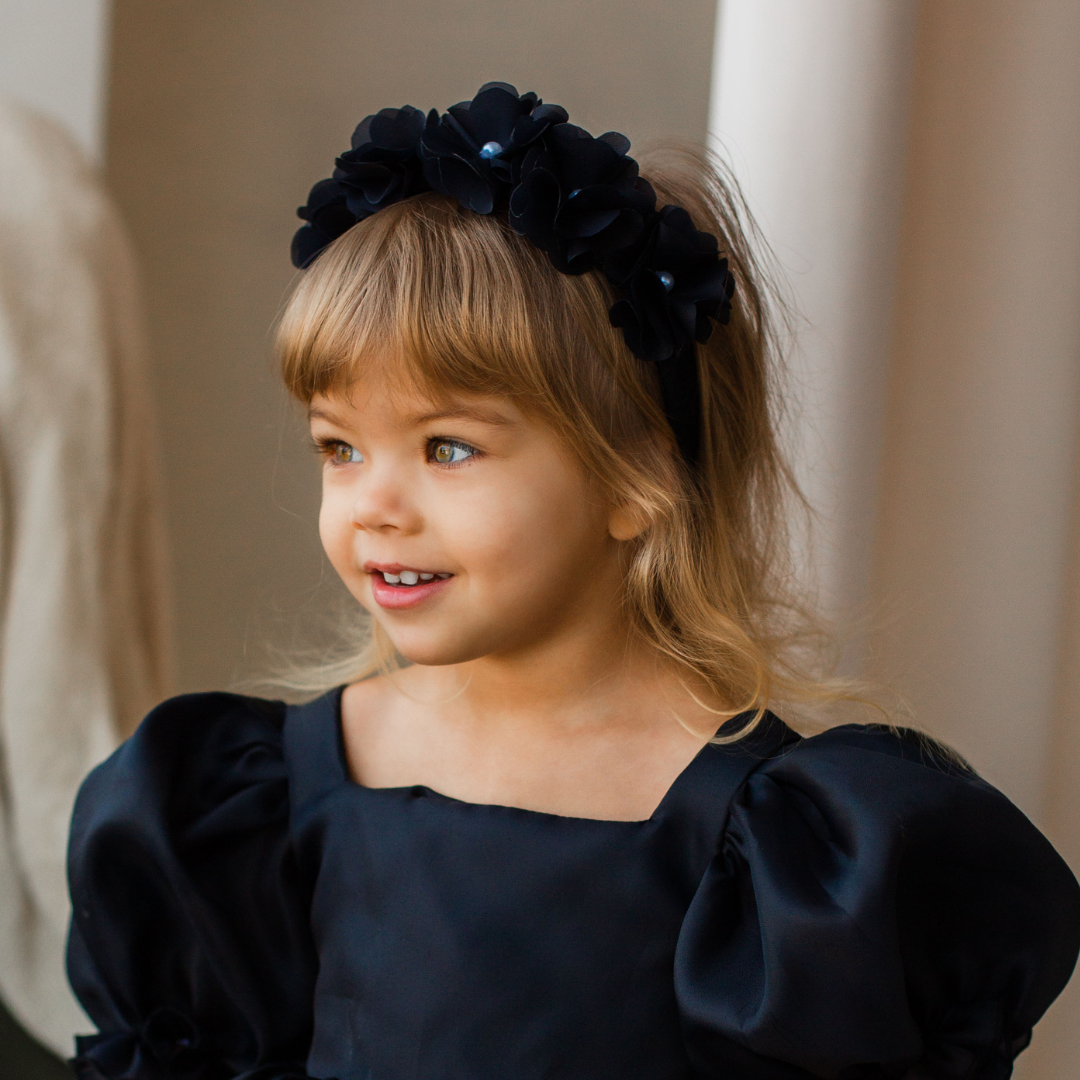 Girls Hair Accessories Headband in Black with Flowers and Beads