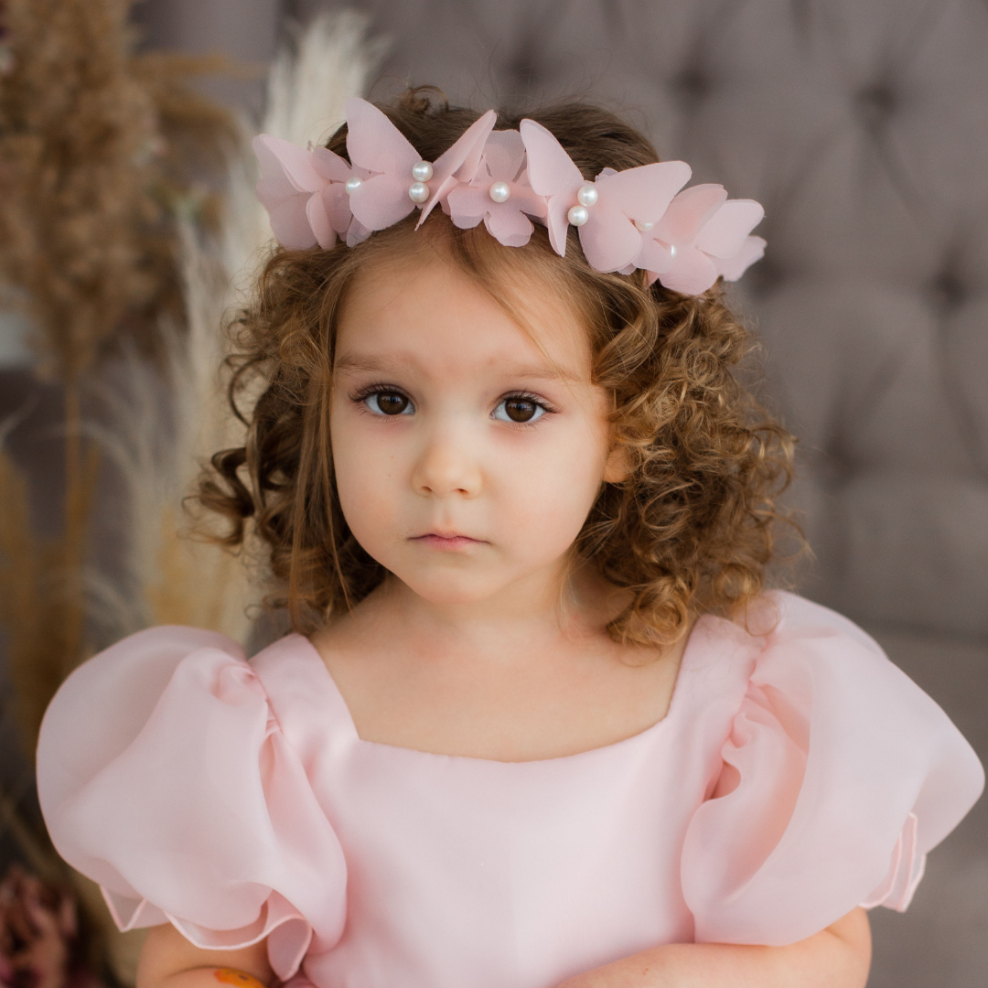 Girl Headband with Butterflies and Flowers in Blue