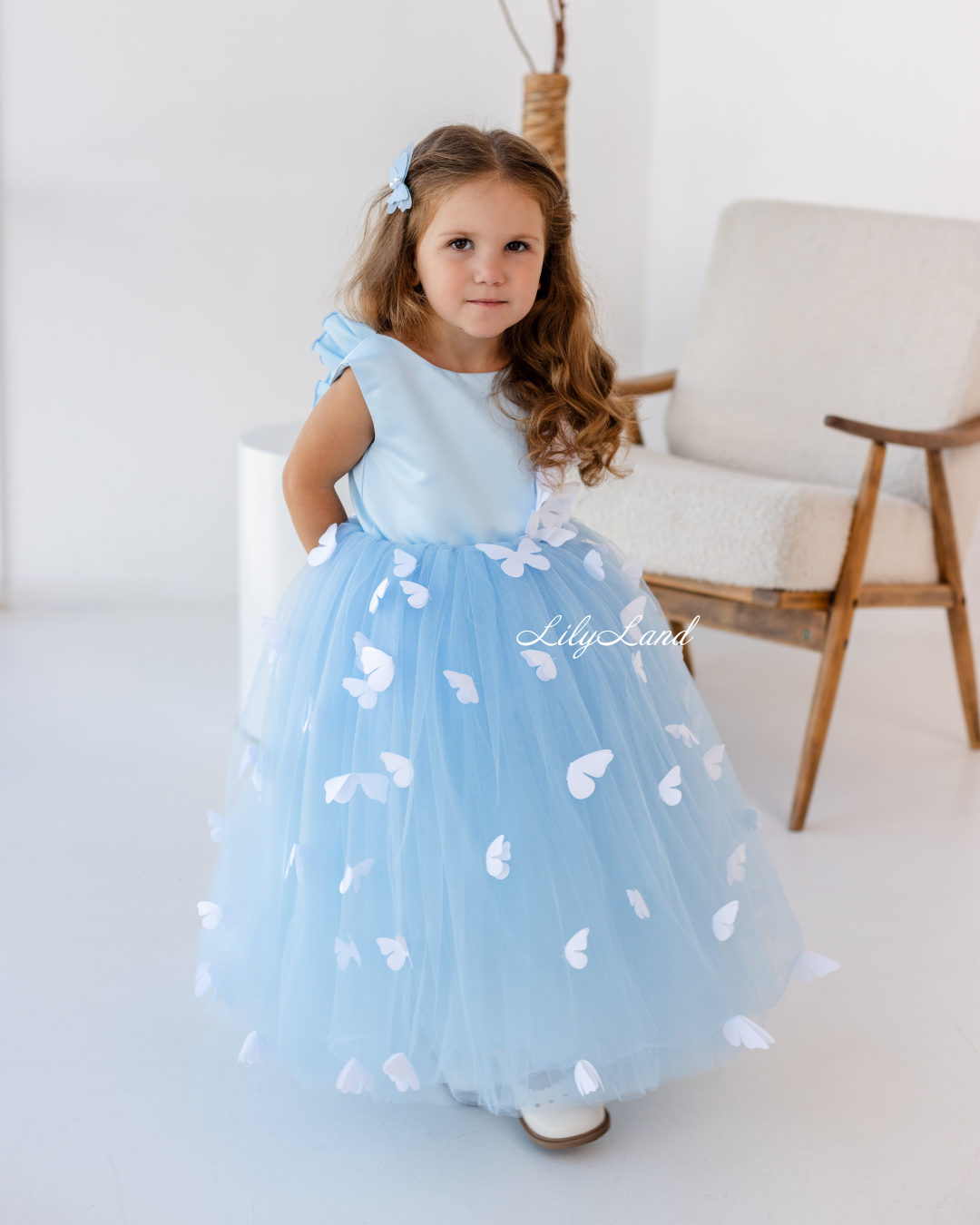 Fleur Girl Long Dress with Butterflies in Blue