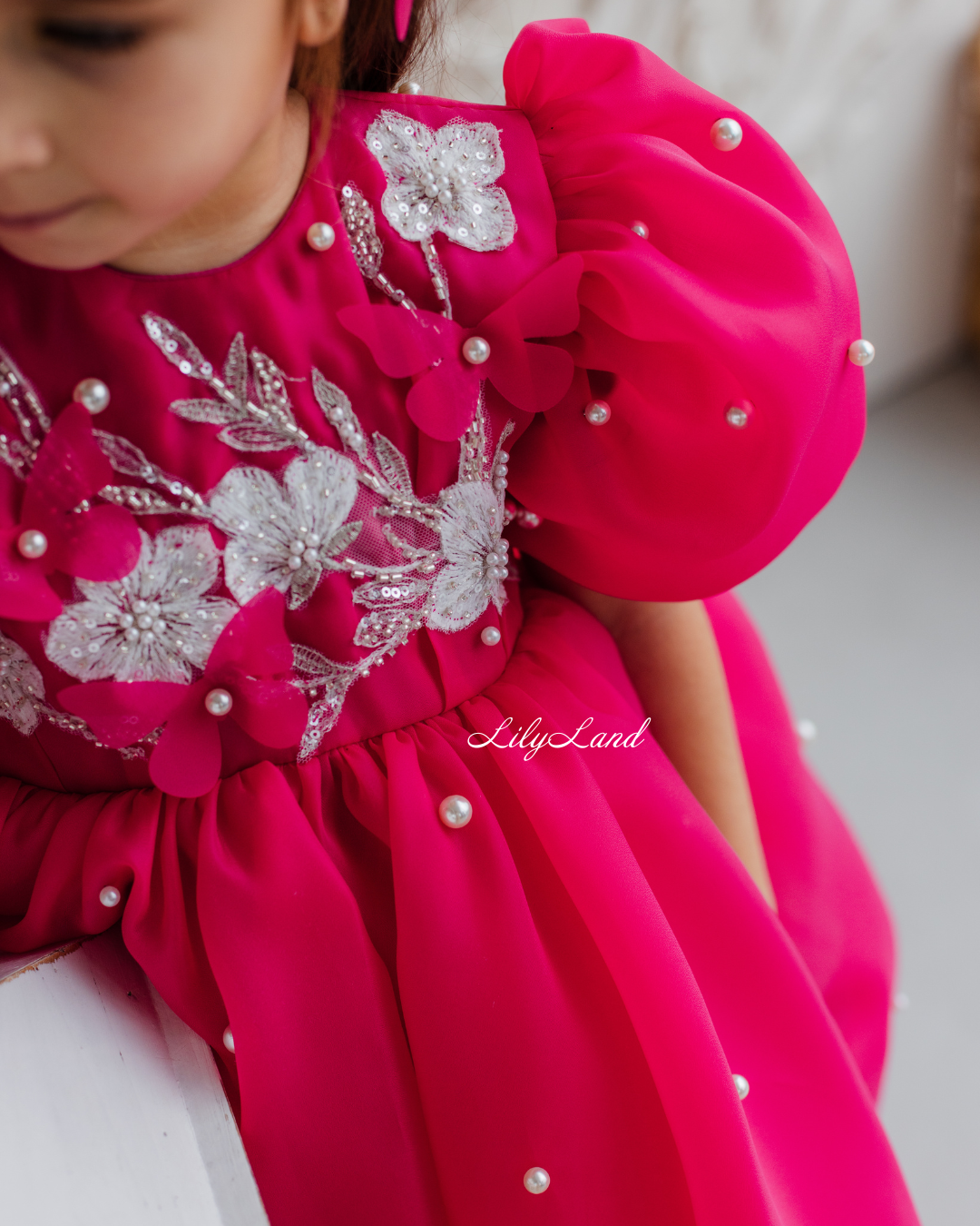 Mia Baby Girl Dress with Floral Appliqué in Raspberry