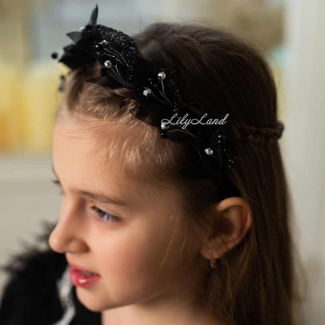 Girl Headpiece in Pink with Beads and Glitter Leaves