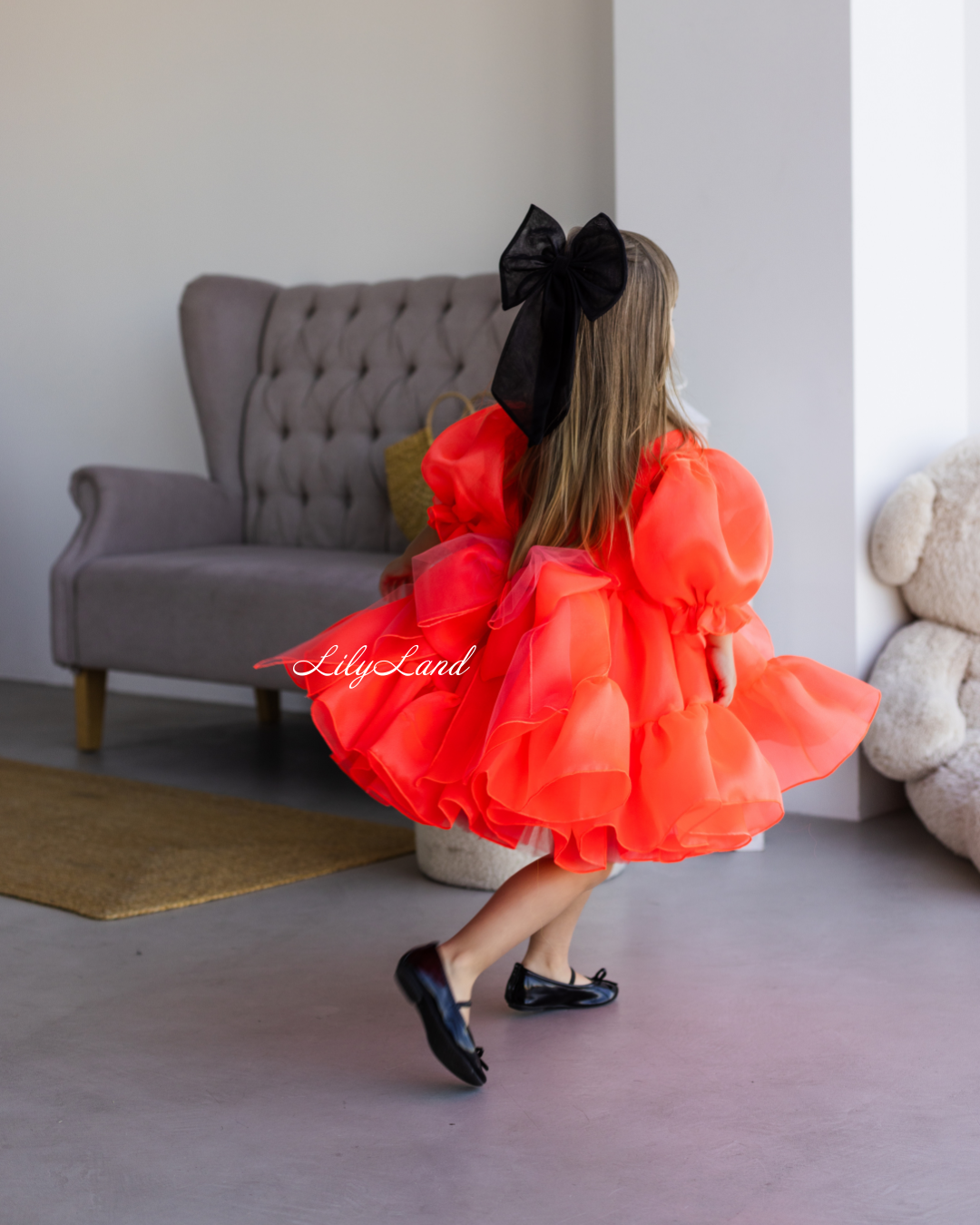Marseille Puffy Tutu Girl Dress in Bright Neon Orange