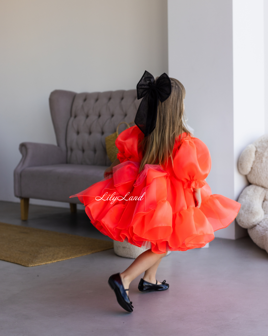 Marseille Puffy Tutu Girl Dress in Bright Neon Orange