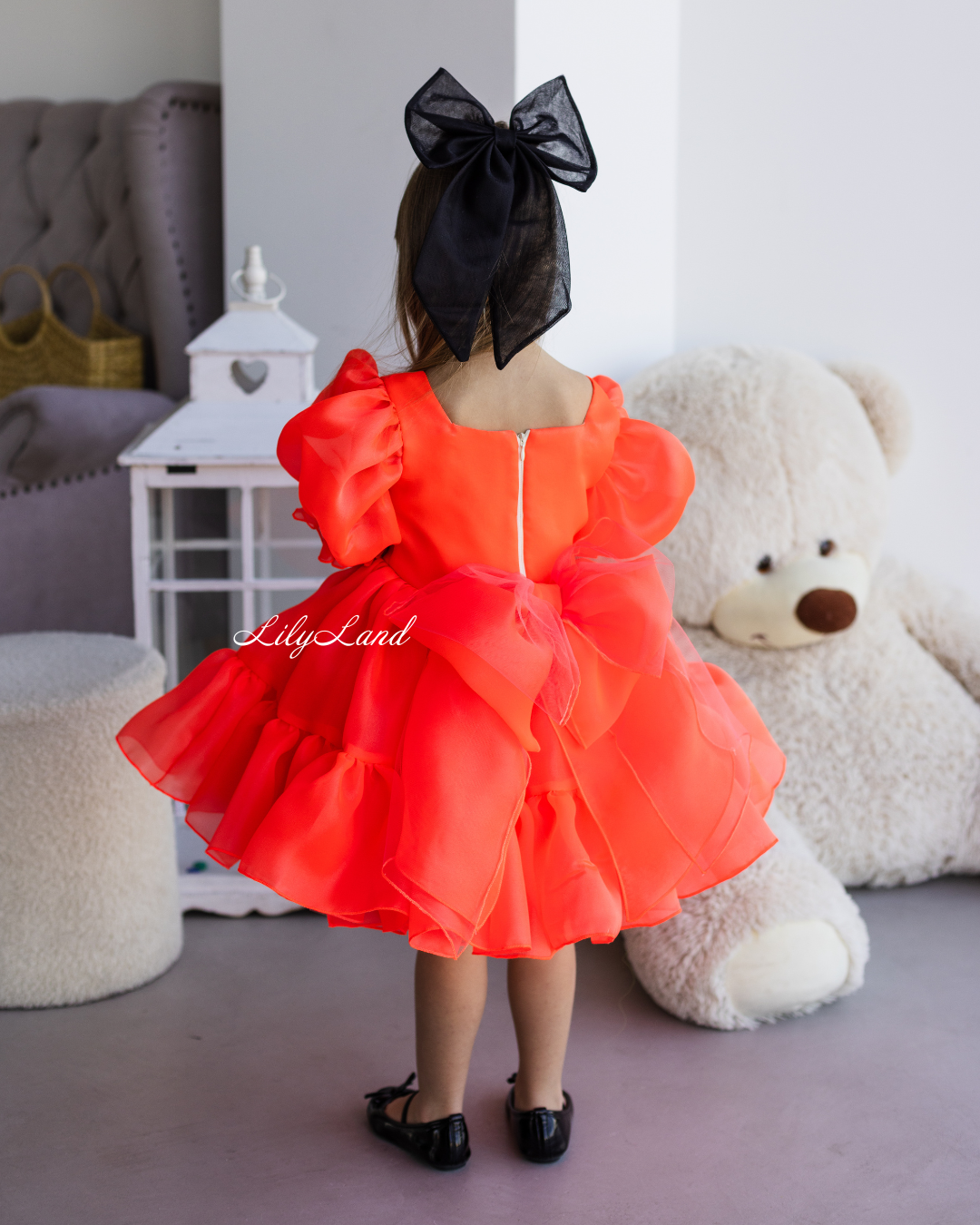 Marseille Puffy Tutu Girl Dress in Bright Neon Orange