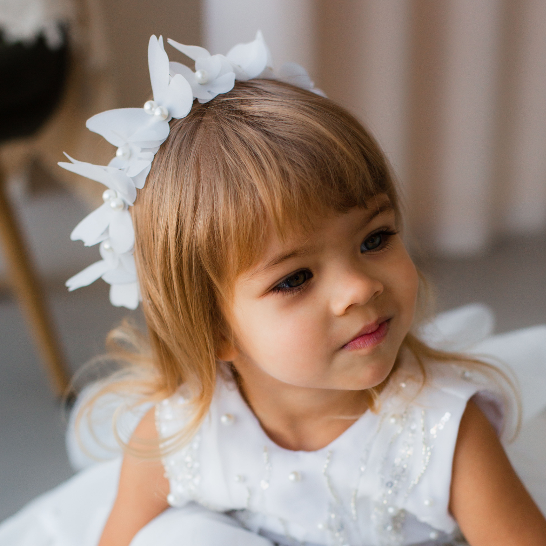 Girl Headband with Butterflies and Flowers in Blue