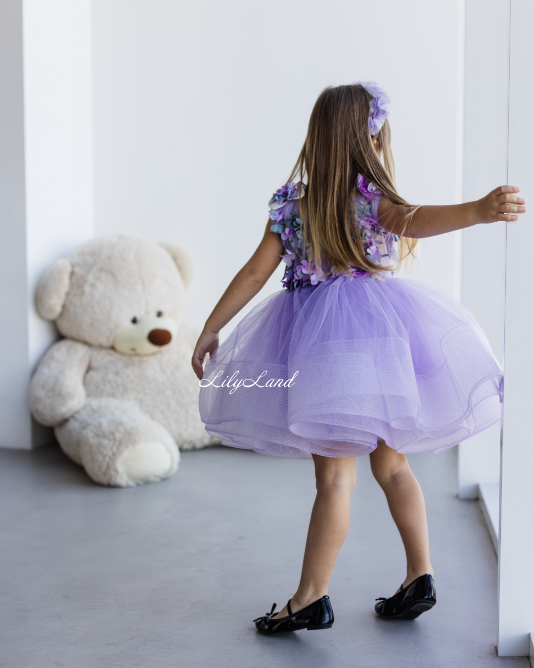 Hawaii Girls Dress with Purple Flower Lace in Lavender