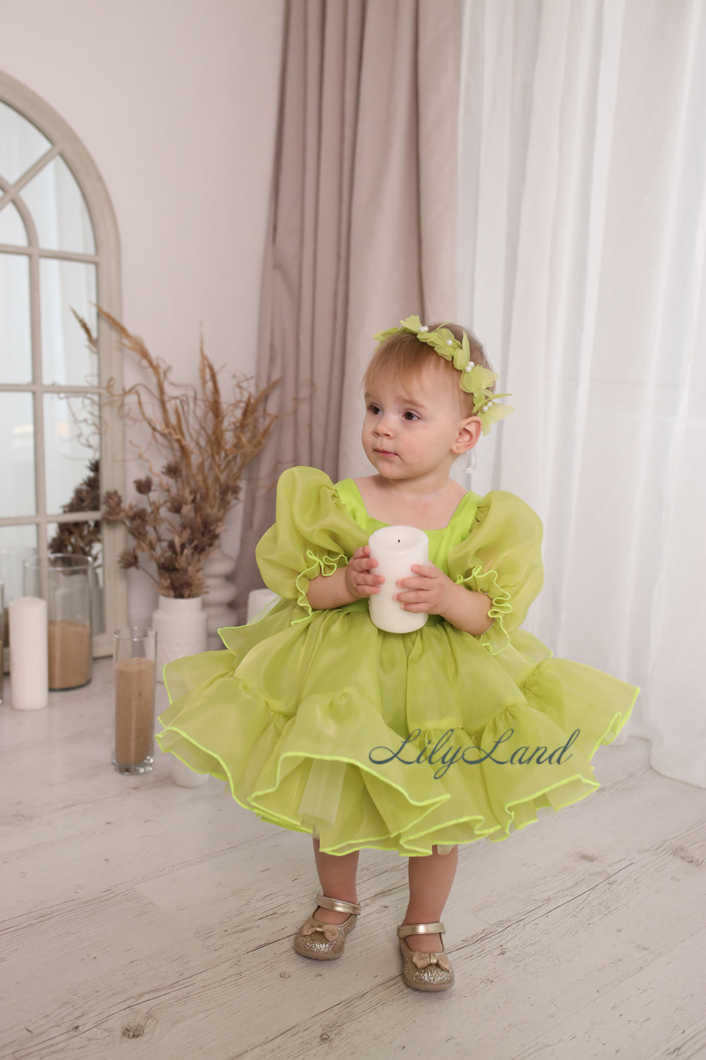 Marseille Puffy Tutu Girl Dress in Yellow Green