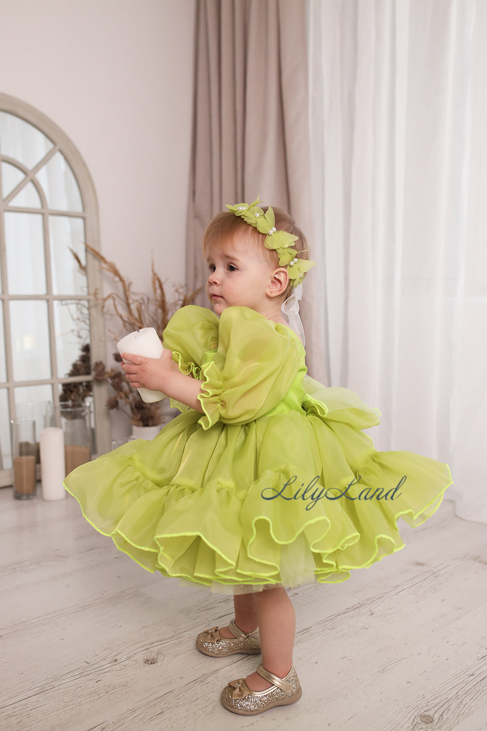 Marseille Puffy Tutu Girl Dress in Yellow Green