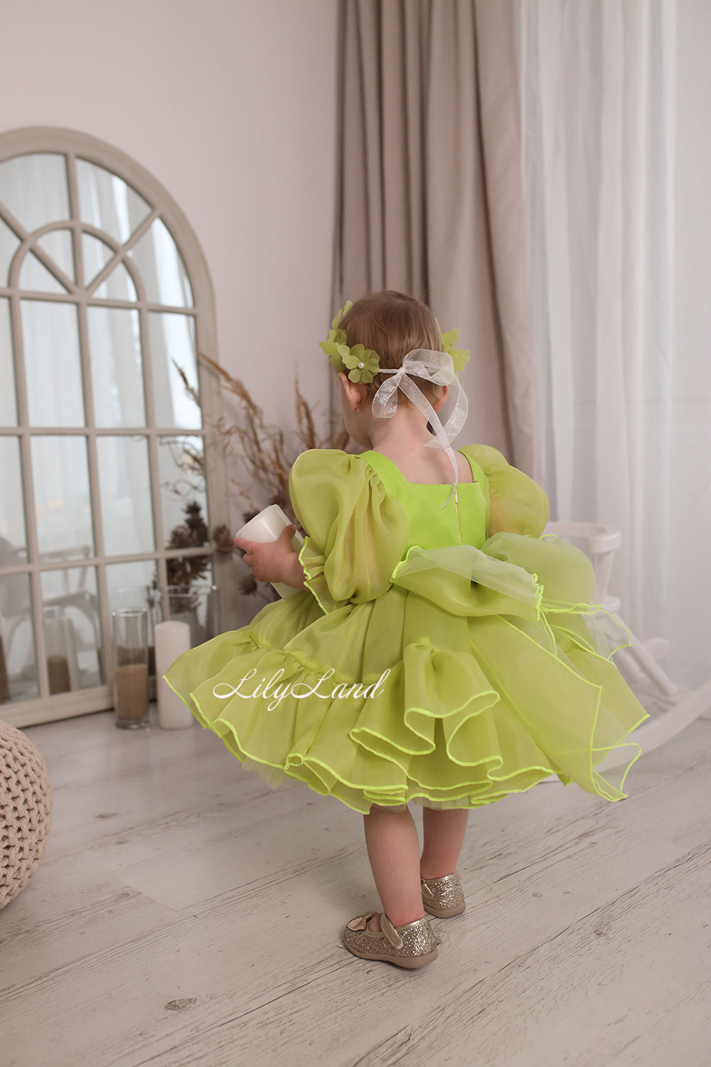 Marseille Puffy Tutu Girl Dress in Yellow Green