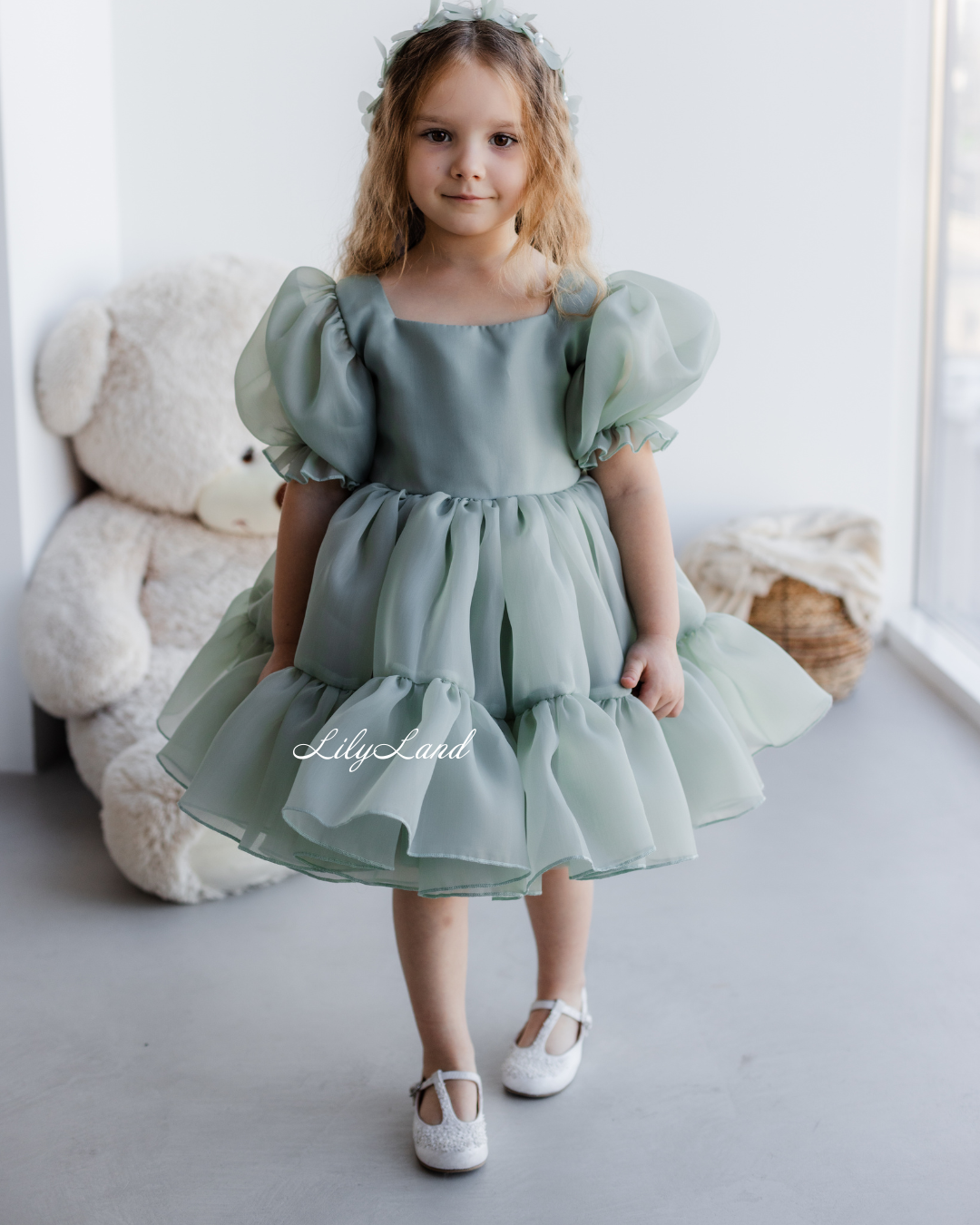 Marseille Puffy Tutu Girl Dress in Sage Green