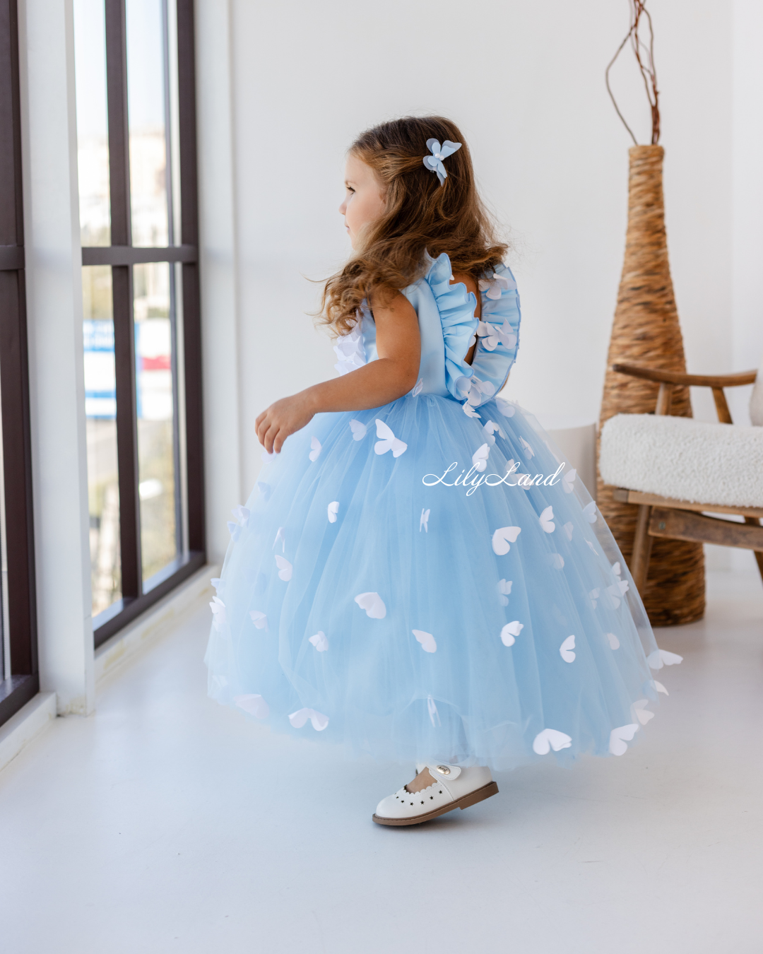 Fleur Girl Long Dress with Butterflies in Blue