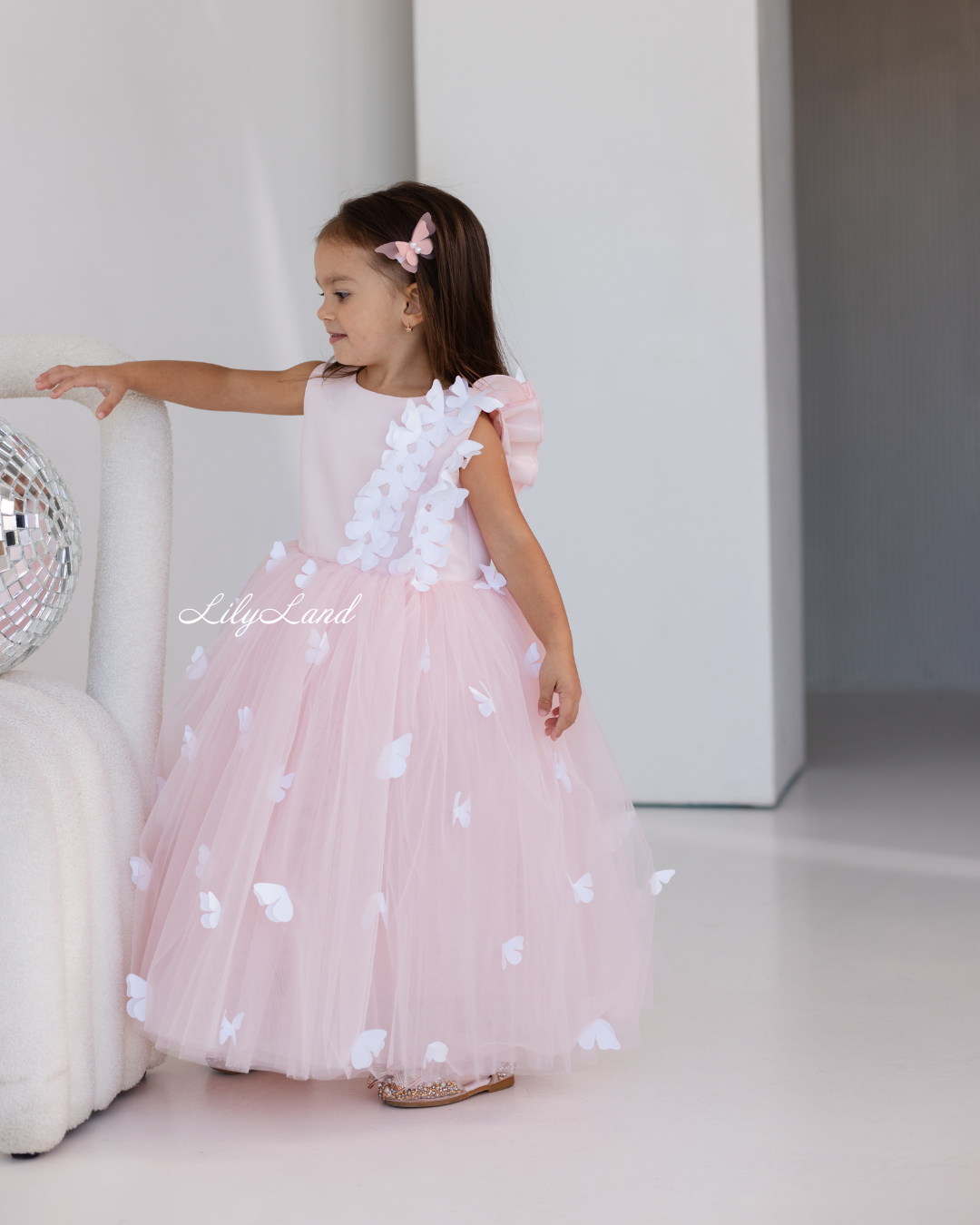 Fleur Girl Long Dress with Butterflies in Blush Pink