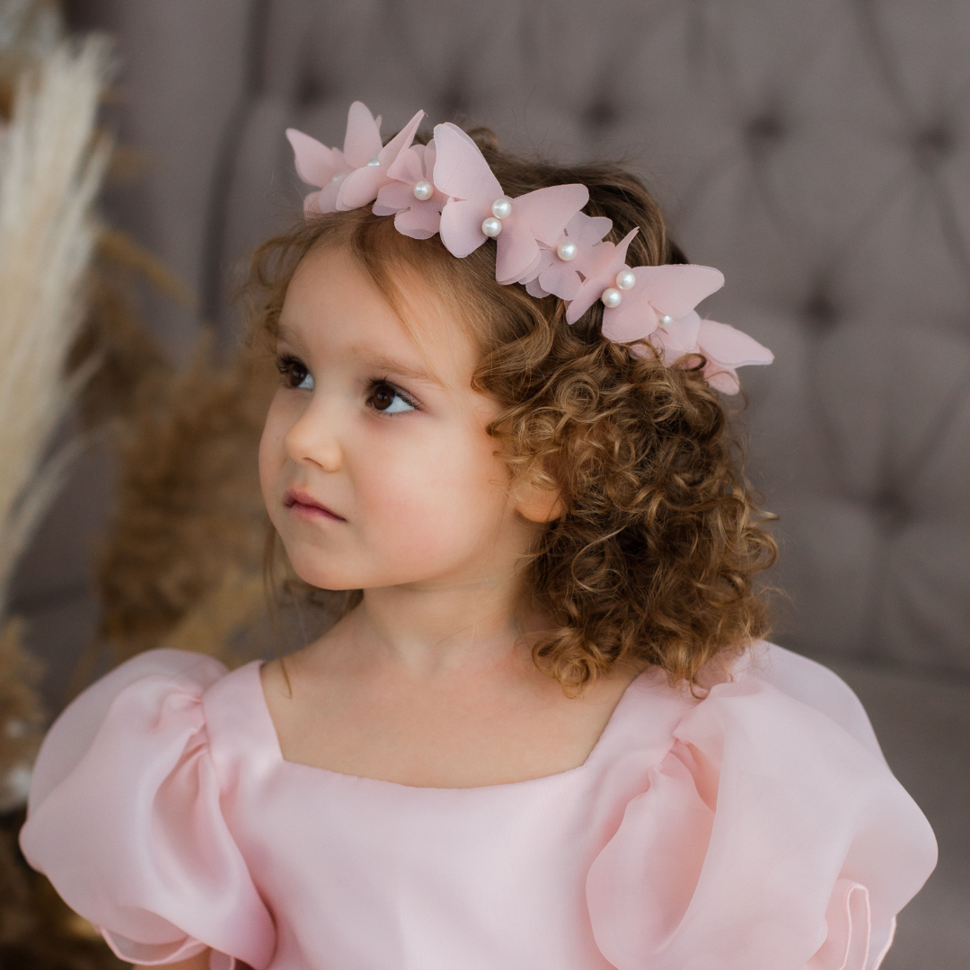 Girl Headband with Butterflies and Flowers in Blue
