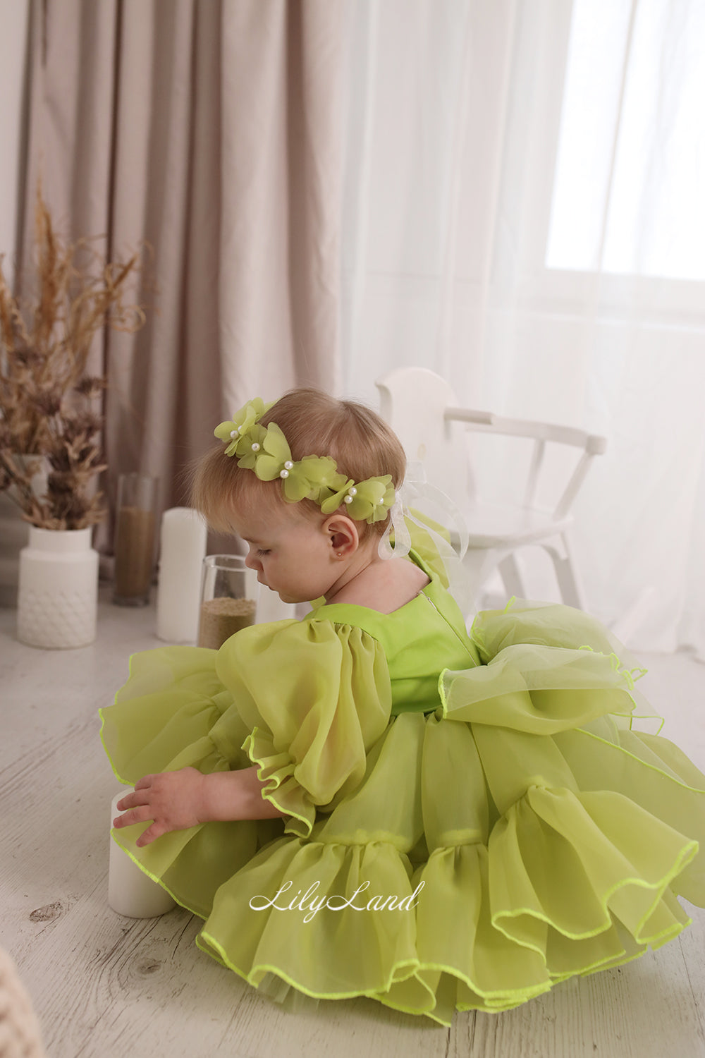 Marseille Puffy Tutu Girl Dress in Yellow Green