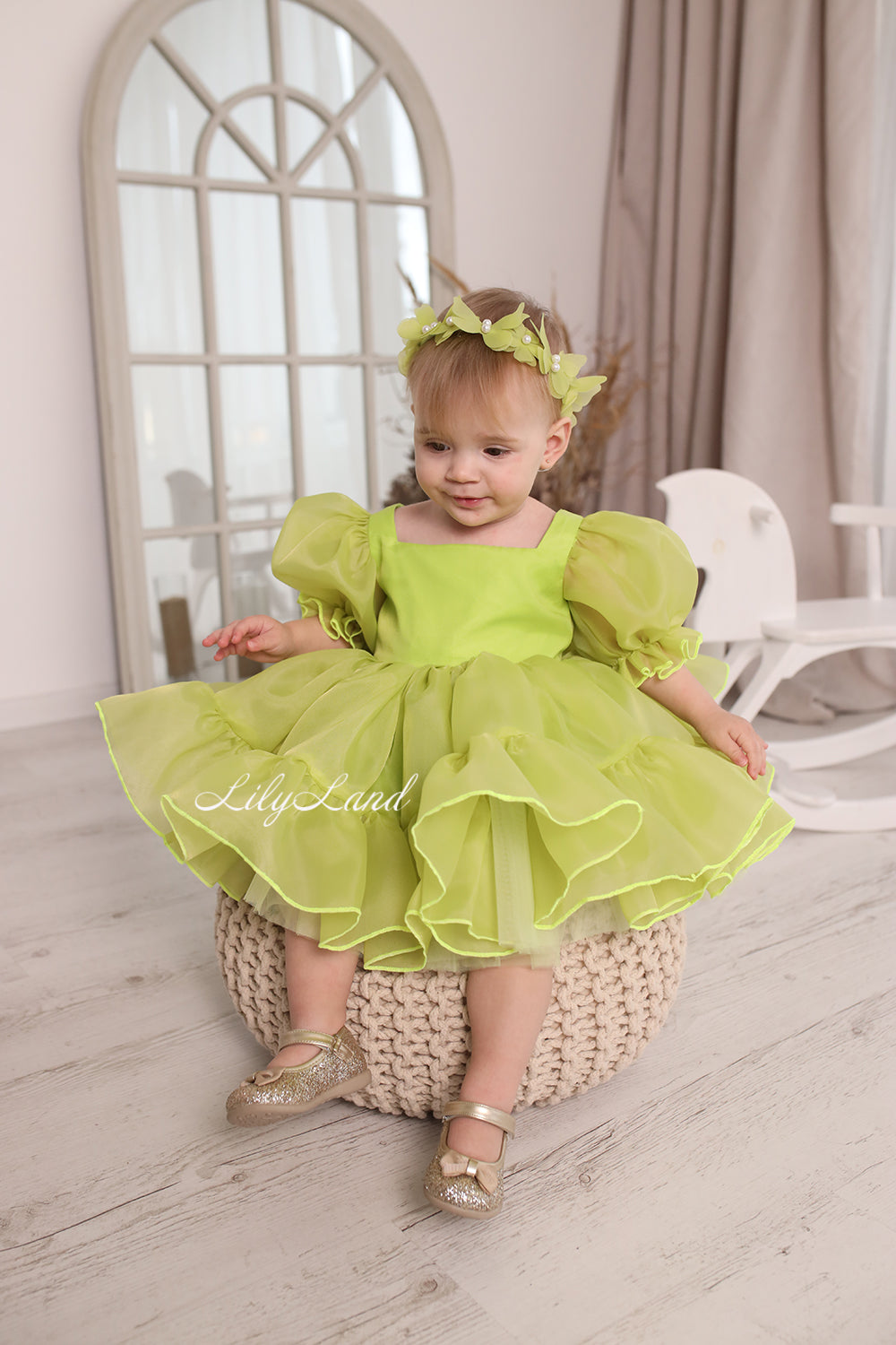 Marseille Puffy Tutu Girl Dress in Yellow Green