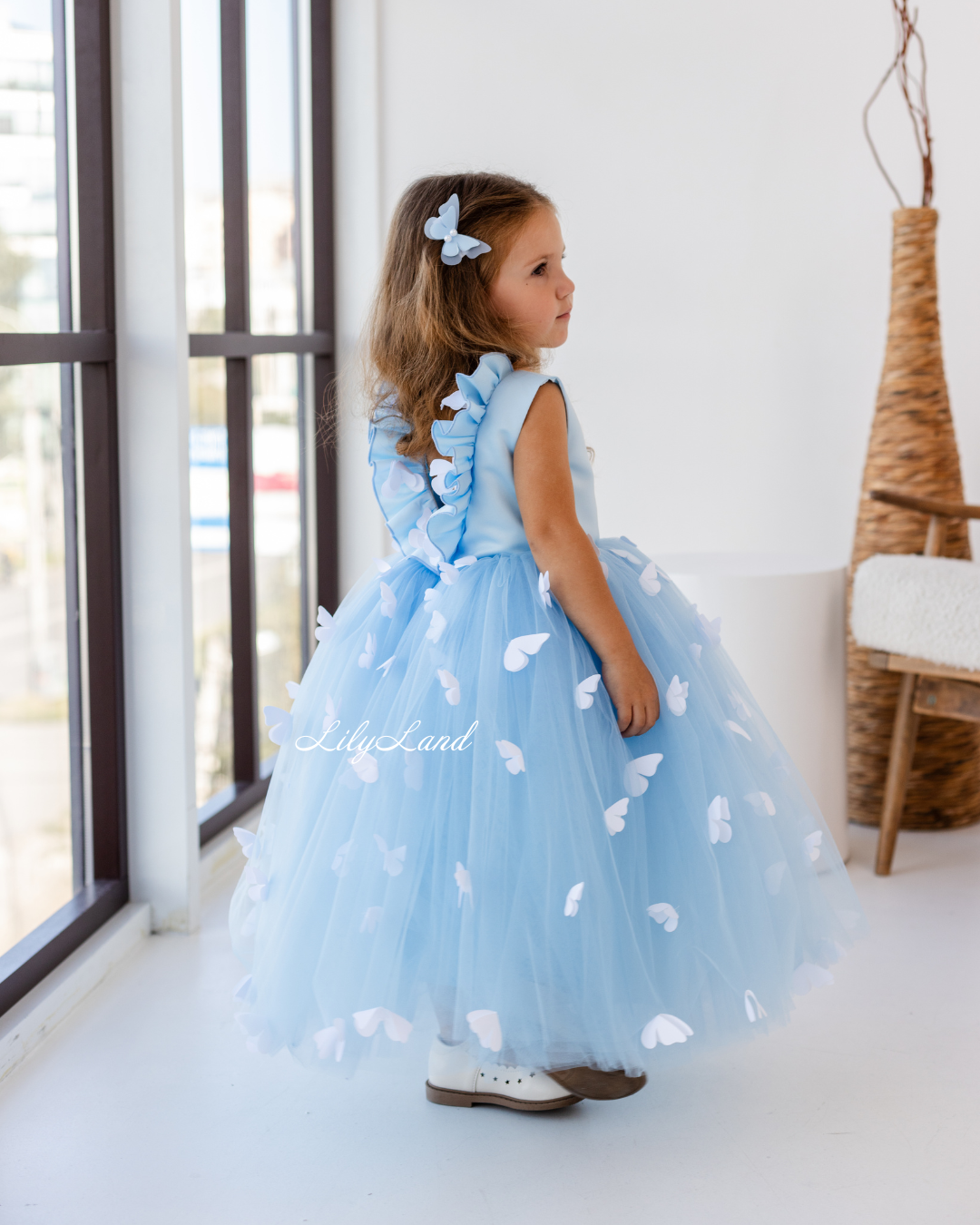 Fleur Girl Long Dress with Butterflies in Blue