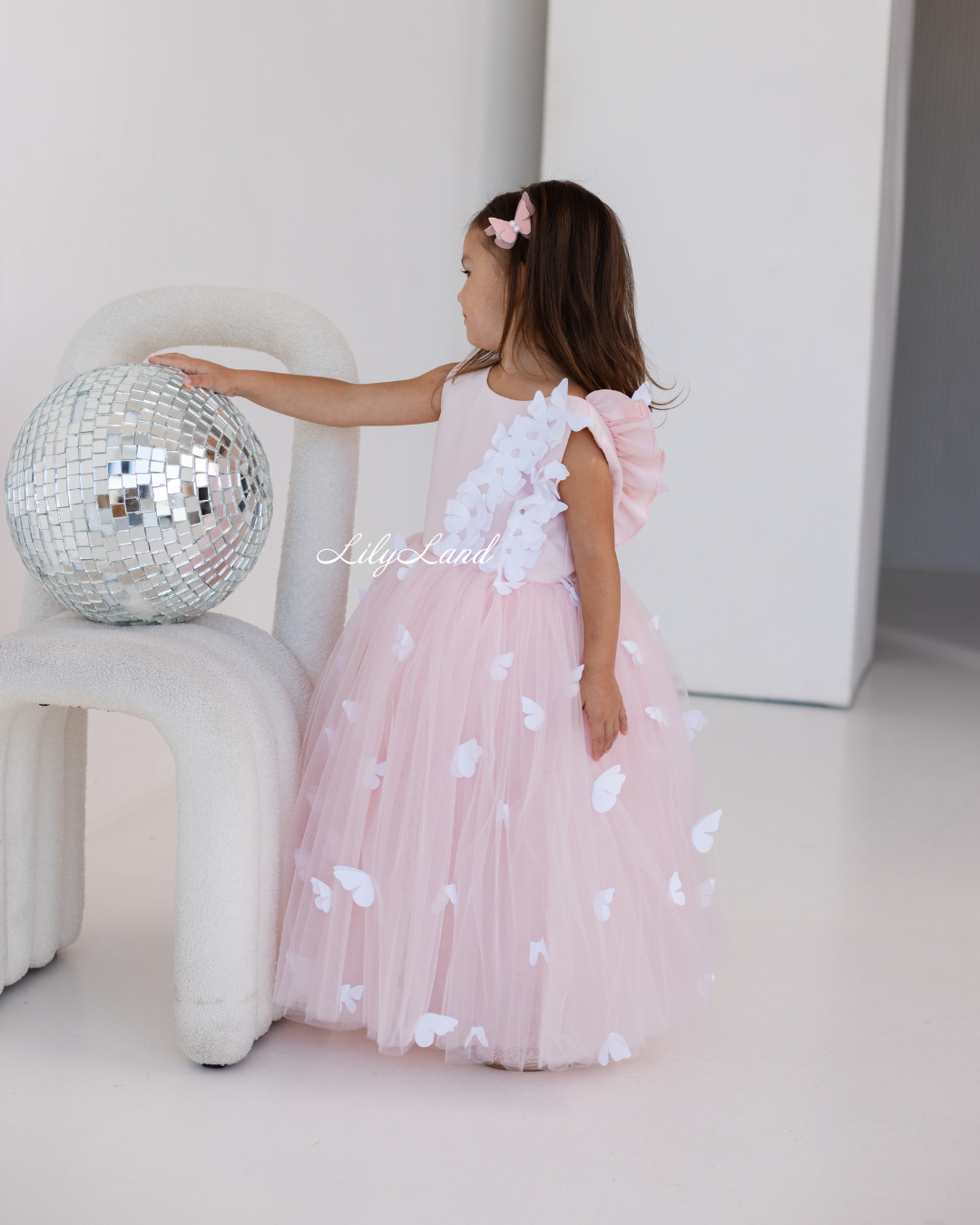 Fleur Girl Long Dress with Butterflies in Blush Pink