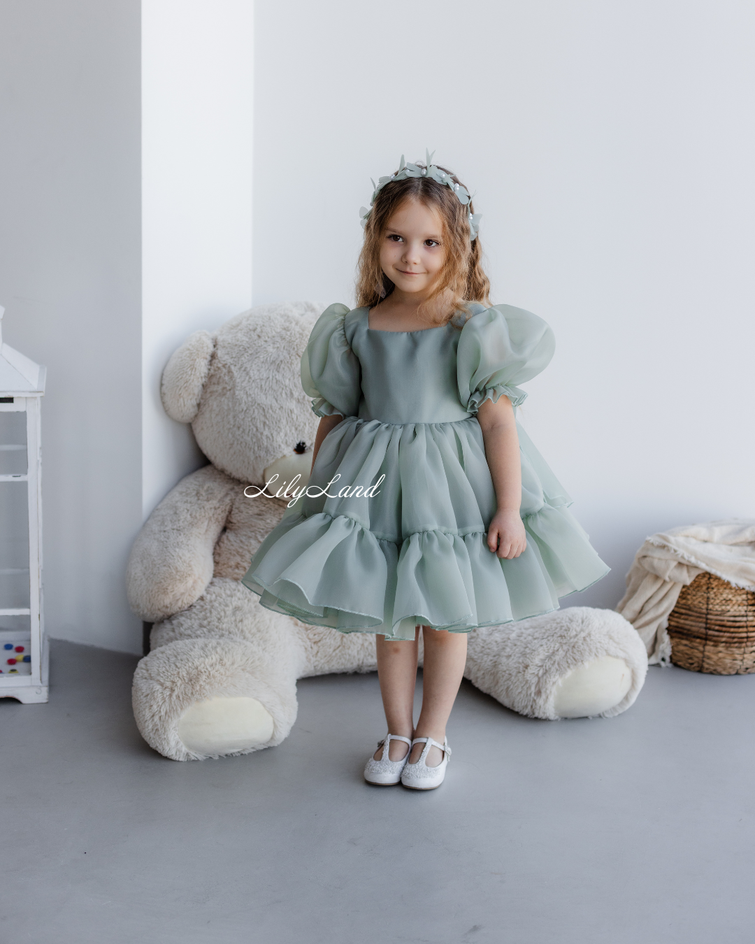 Marseille Puffy Tutu Girl Dress in Sage Green
