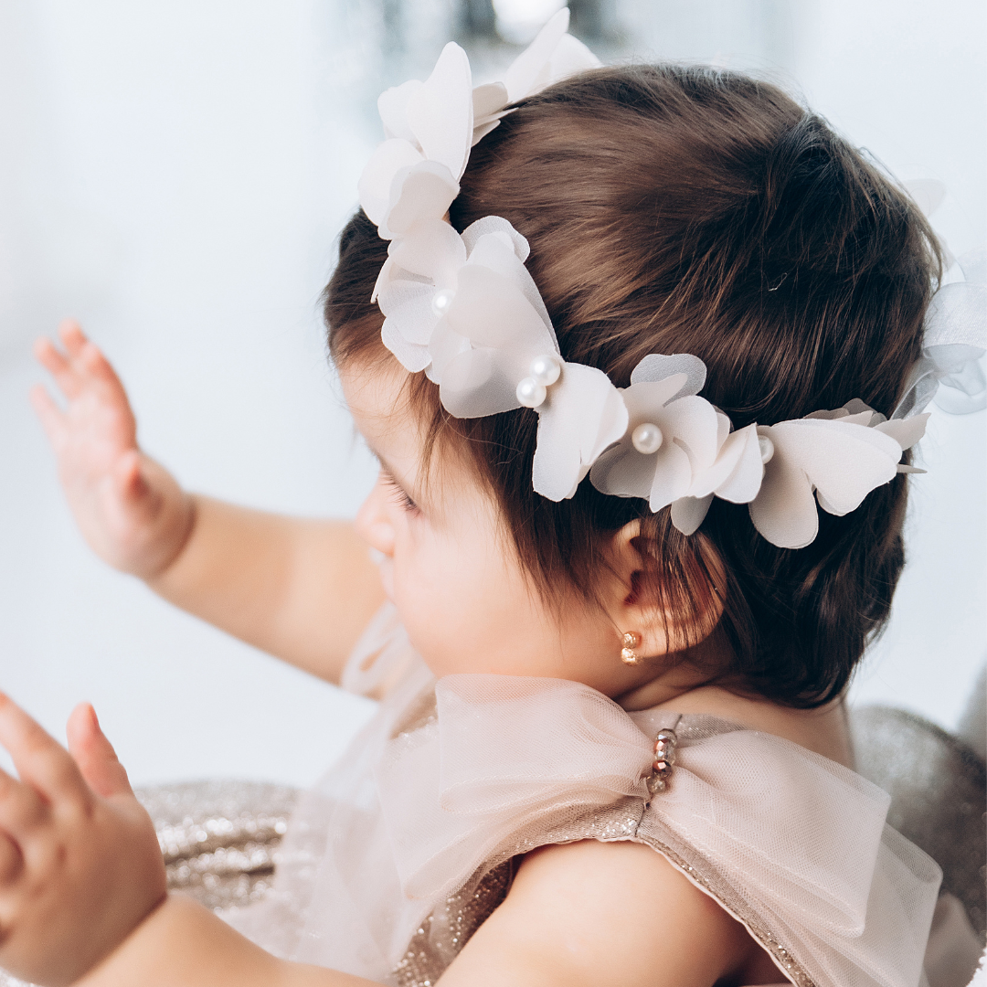 Girl Headband with Butterflies and Flowers in Blue