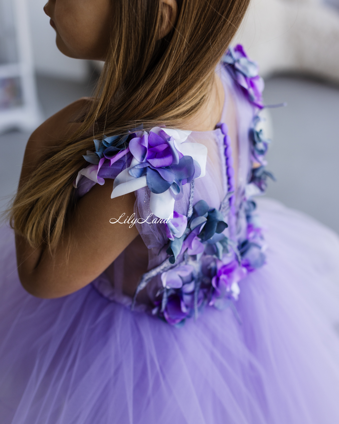 Hawaii Girls Dress with Purple Flower Lace in Lavender