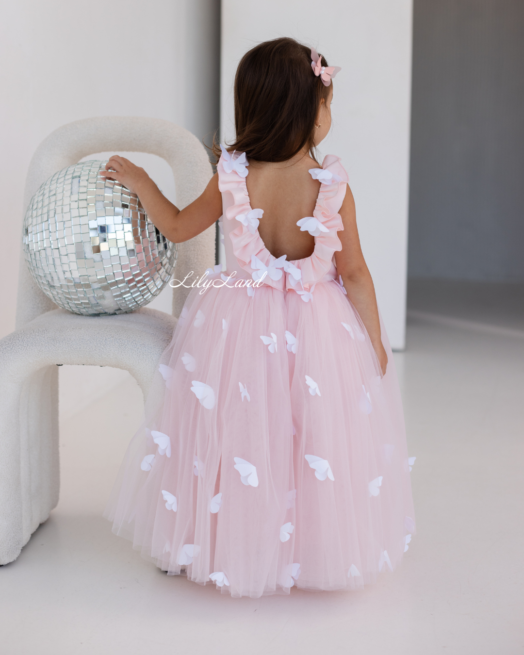 Fleur Girl Long Dress with Butterflies in Blush Pink