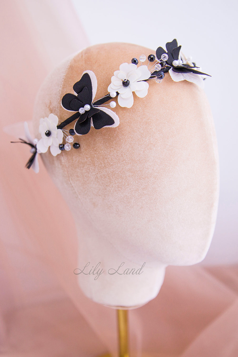 Girl Headband with Flowers and Butterflies in Fuchsia